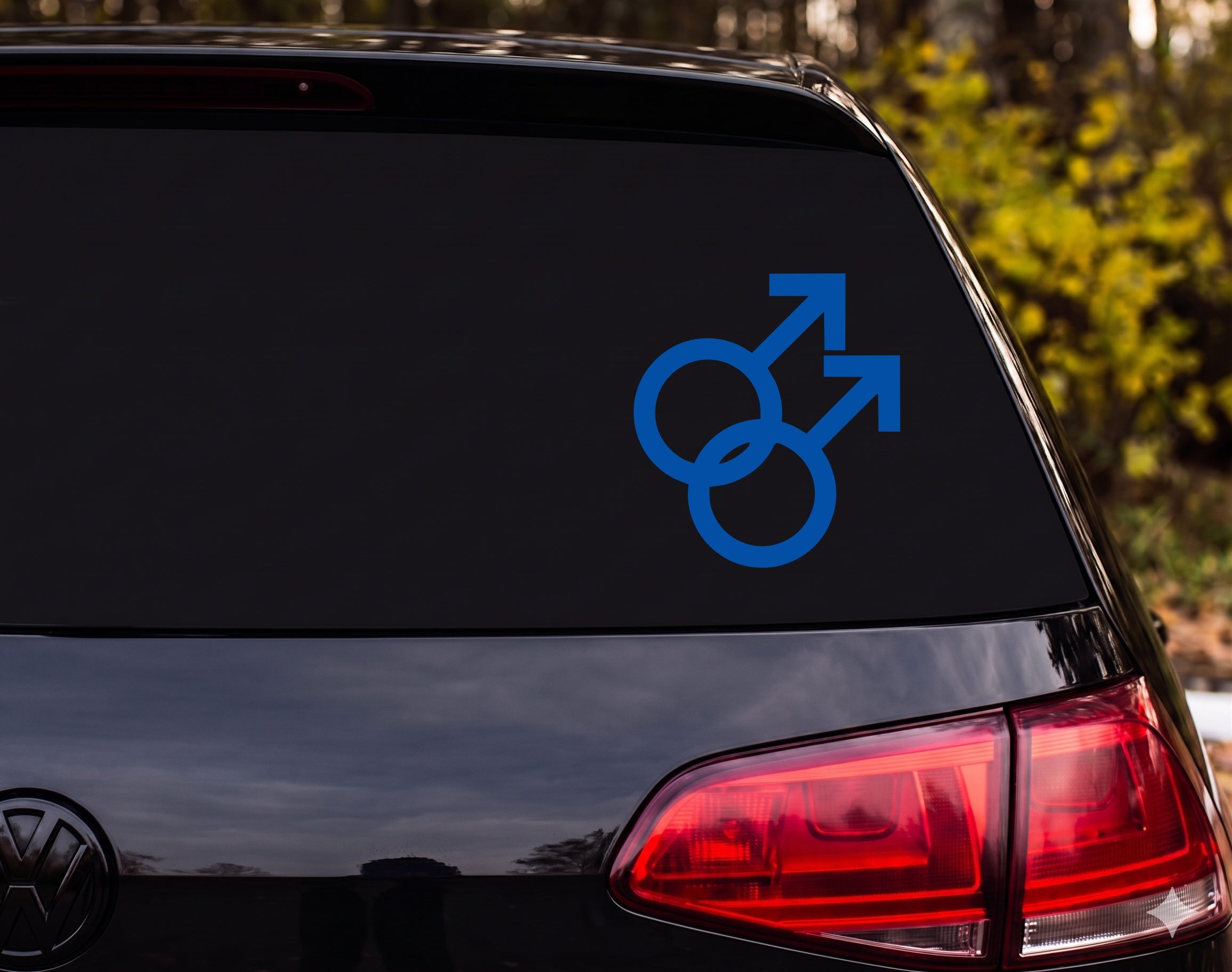 Double Male Symbol Gay Pride Interlocking Mars Silhouette Vinyl Decal Sticker - Blue