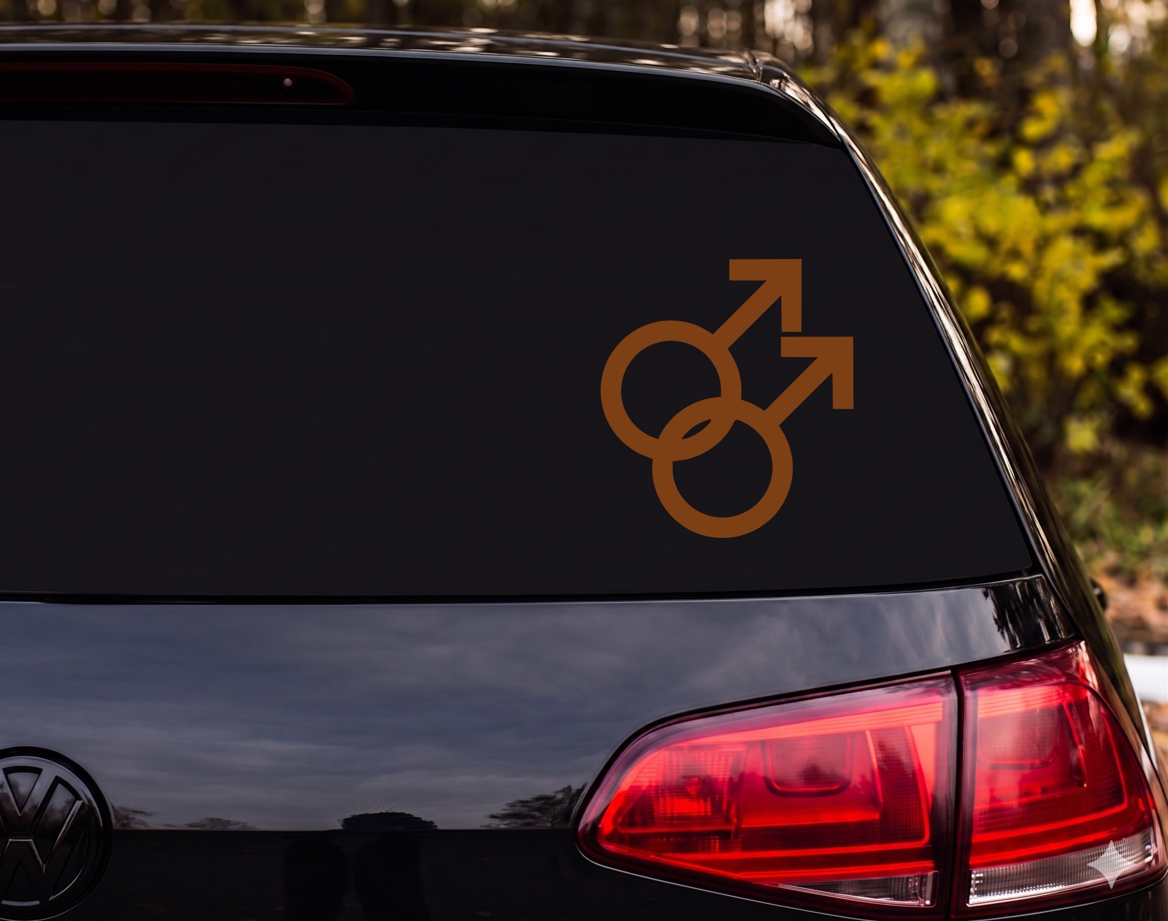 Double Male Symbol Gay Pride Interlocking Mars Silhouette Vinyl Decal Sticker - Brown