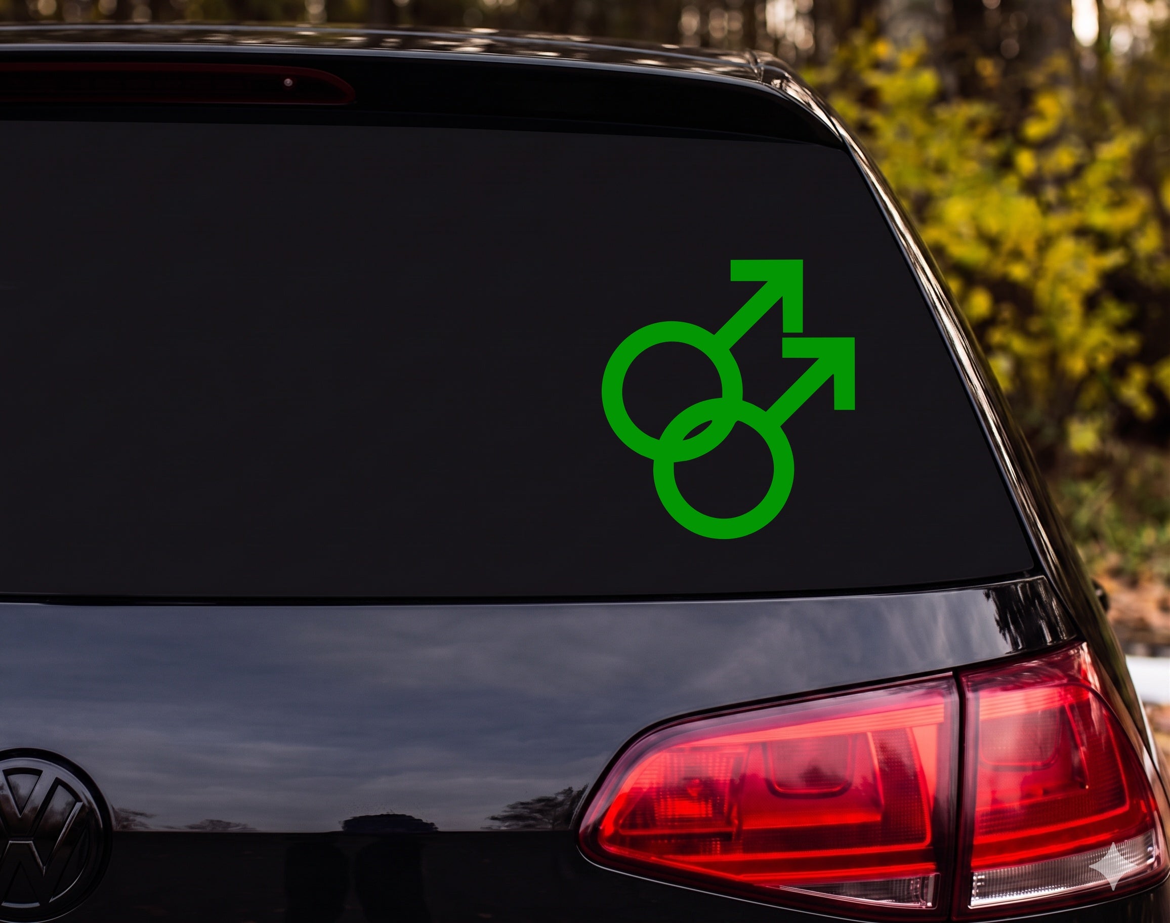 Double Male Symbol Gay Pride Interlocking Mars Silhouette Vinyl Decal Sticker - Green