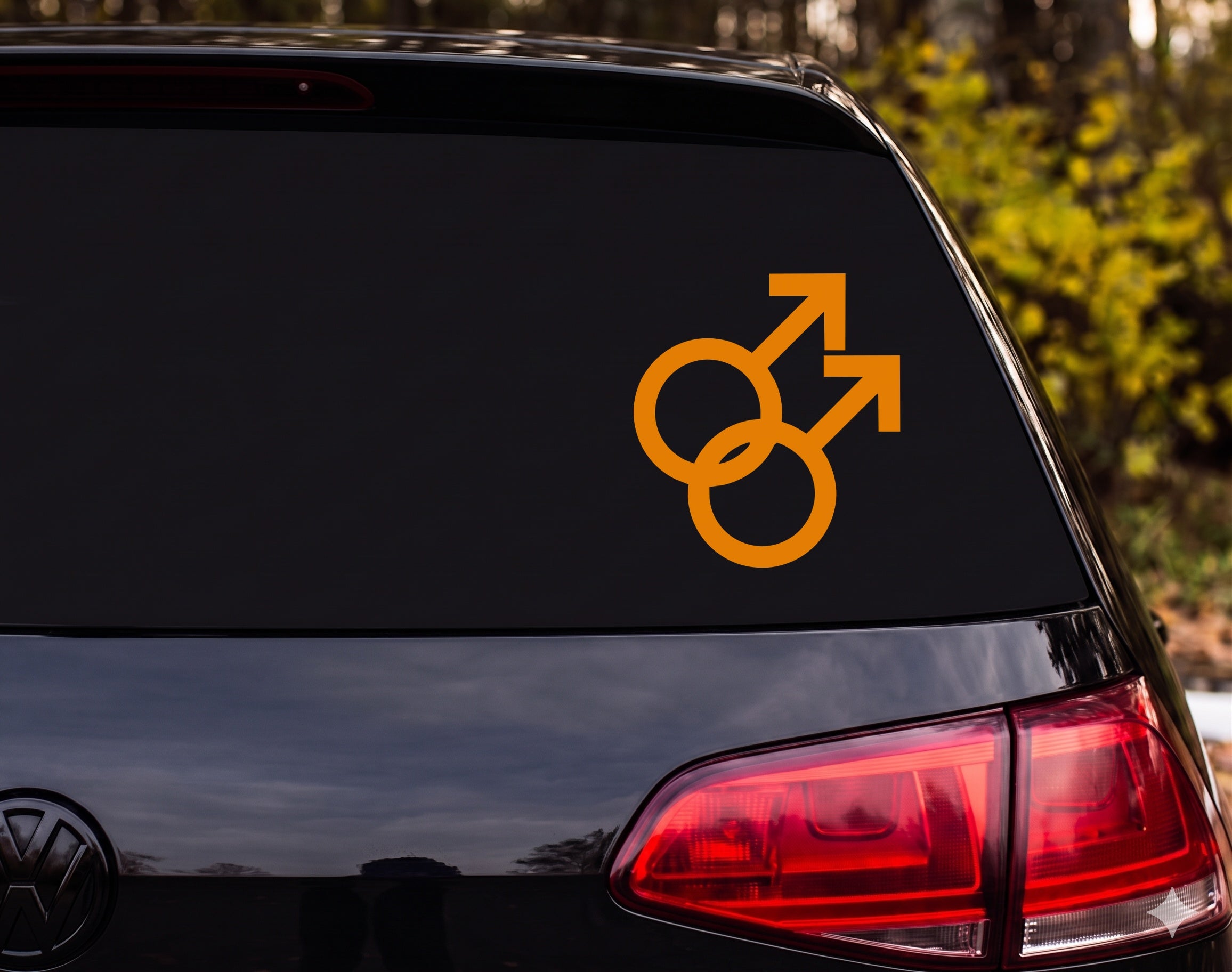 Double Male Symbol Gay Pride Interlocking Mars Silhouette Vinyl Decal Sticker - Orange