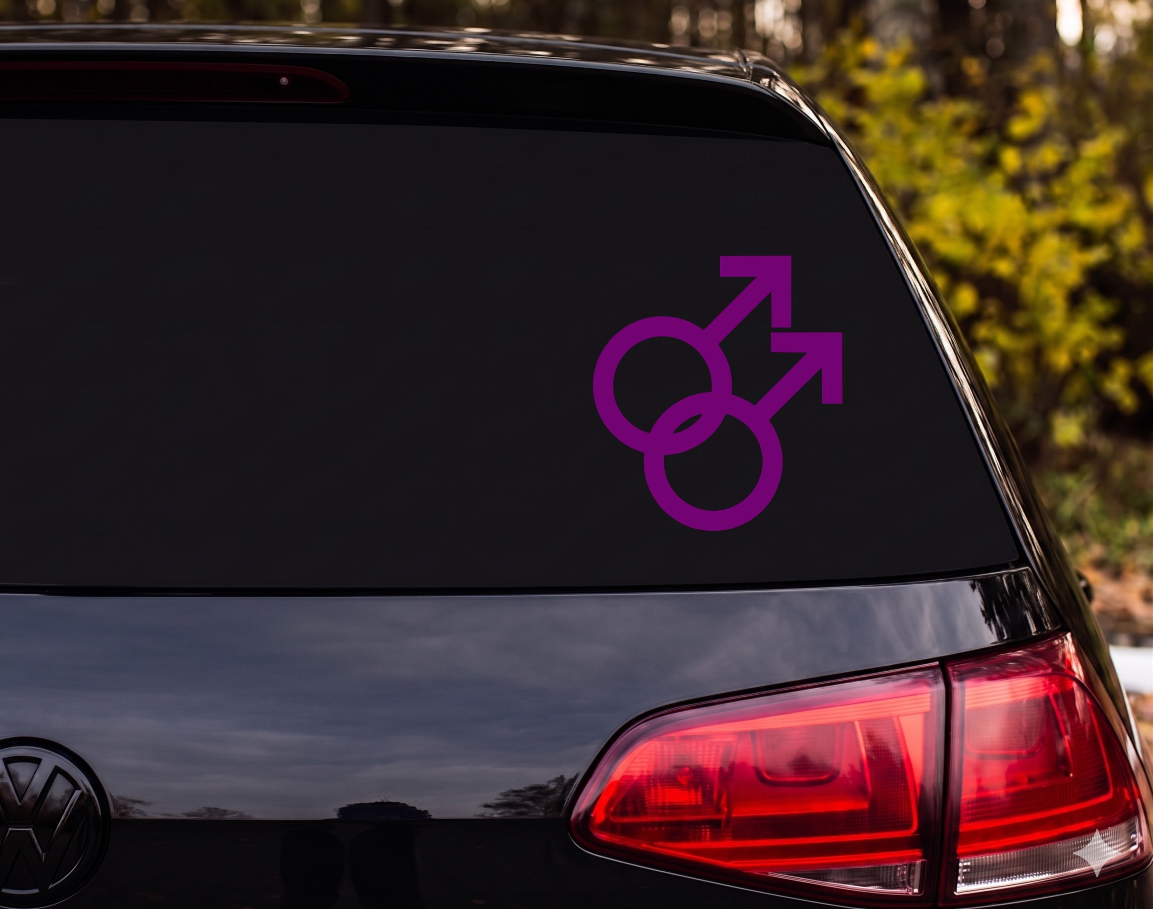 Double Male Symbol Gay Pride Interlocking Mars Silhouette Vinyl Decal Sticker - Purple