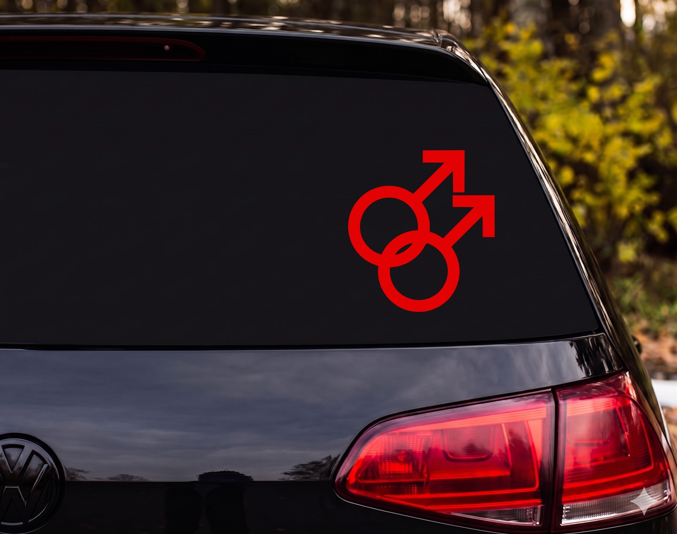 Double Male Symbol Gay Pride Interlocking Mars Silhouette Vinyl Decal Sticker - Red