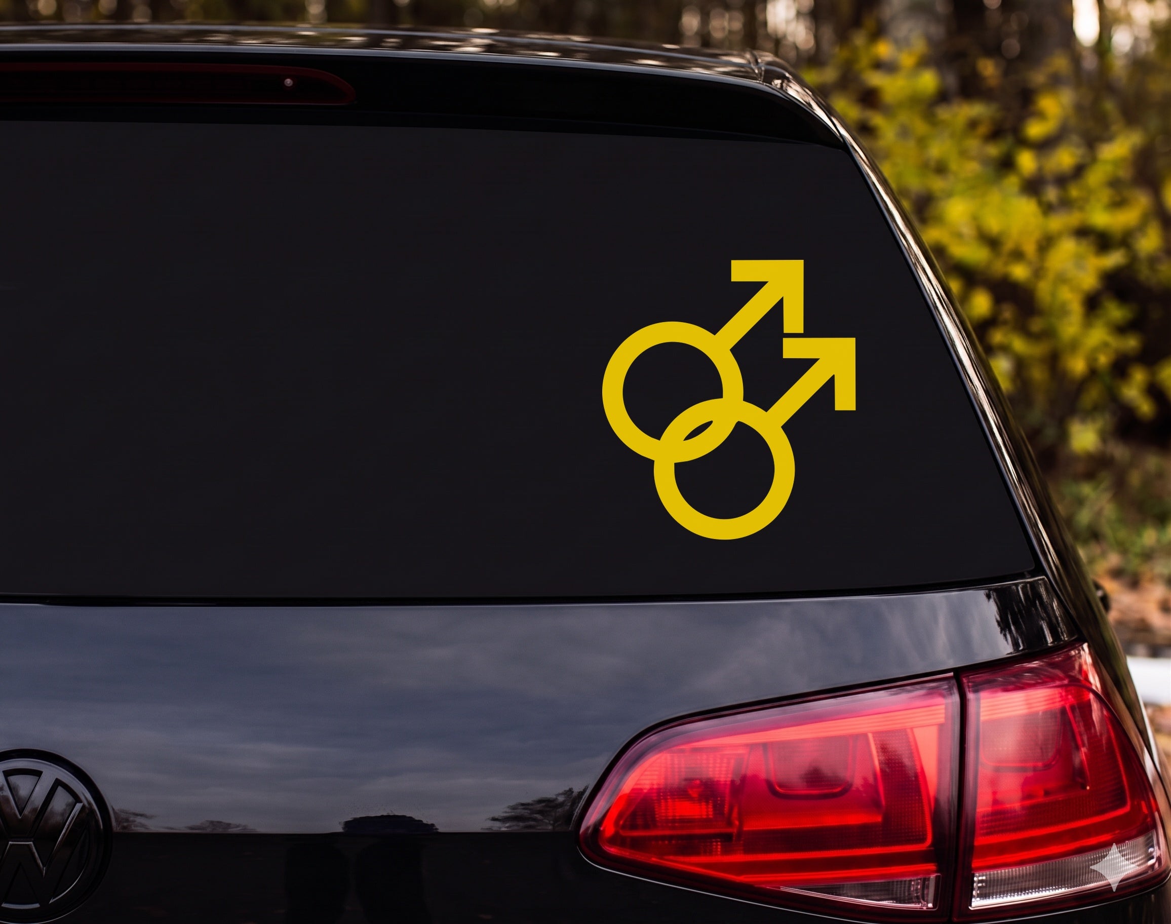 Double Male Symbol Gay Pride Interlocking Mars Silhouette Vinyl Decal Sticker - Yellow