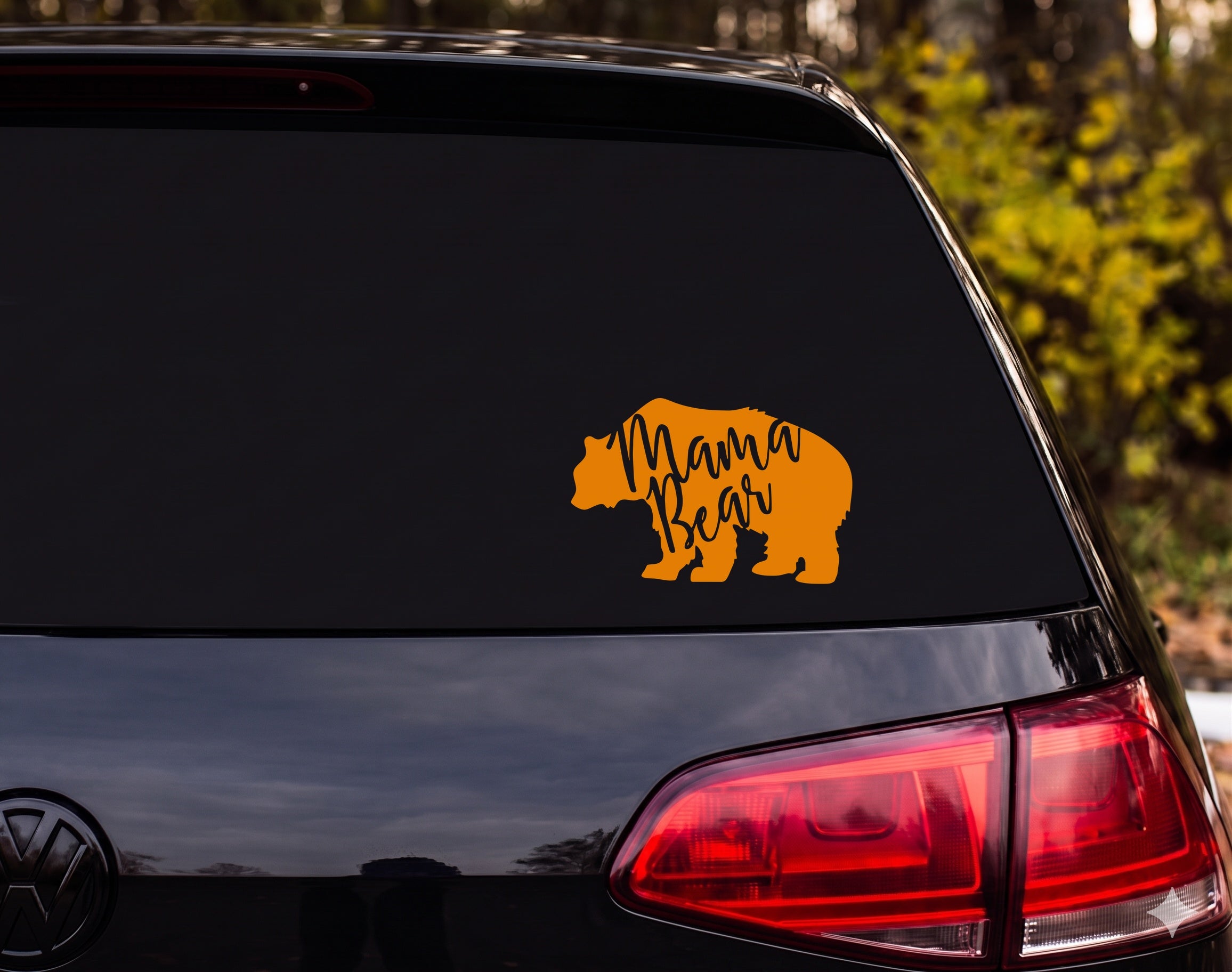 Mama Bear Silhouette Standing with Cub Vinyl Decal Sticker Car Window - Orange