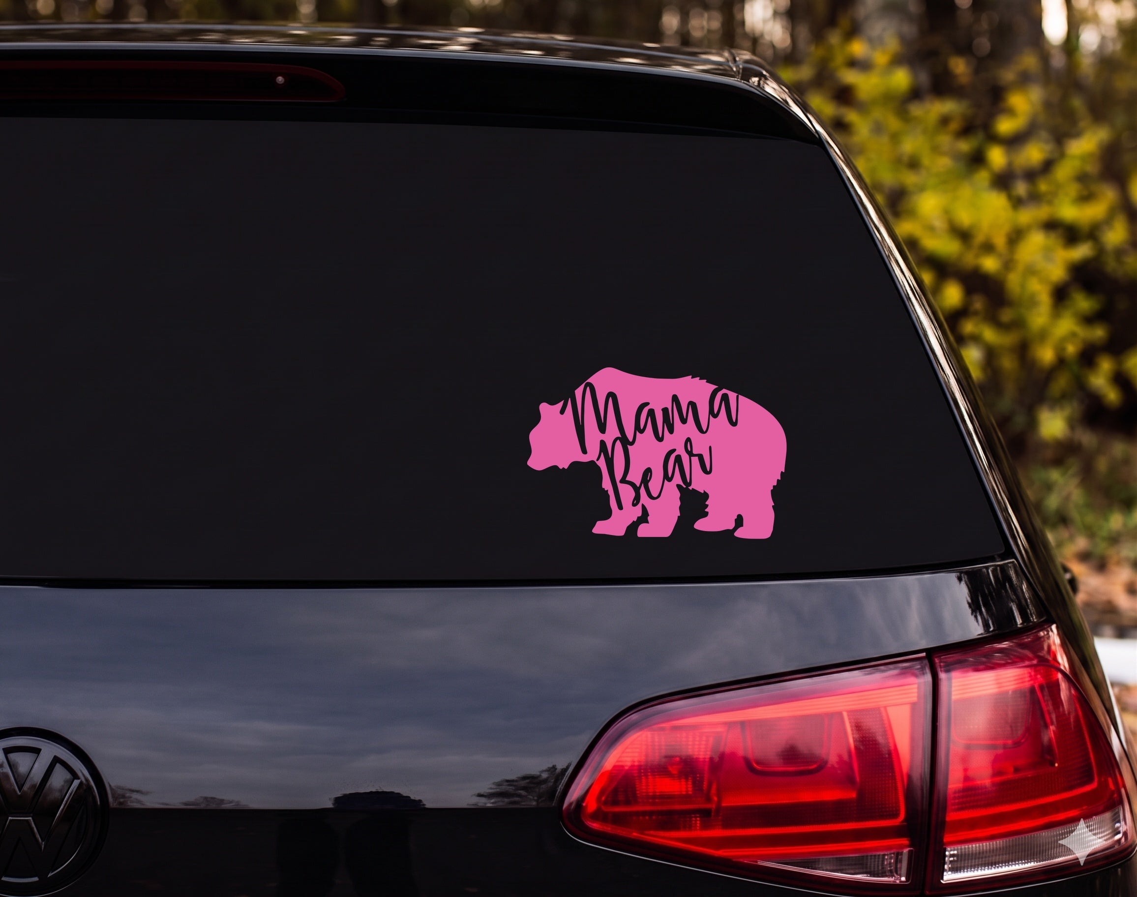 Mama Bear Silhouette Standing with Cub Vinyl Decal Sticker Car Window - Pink