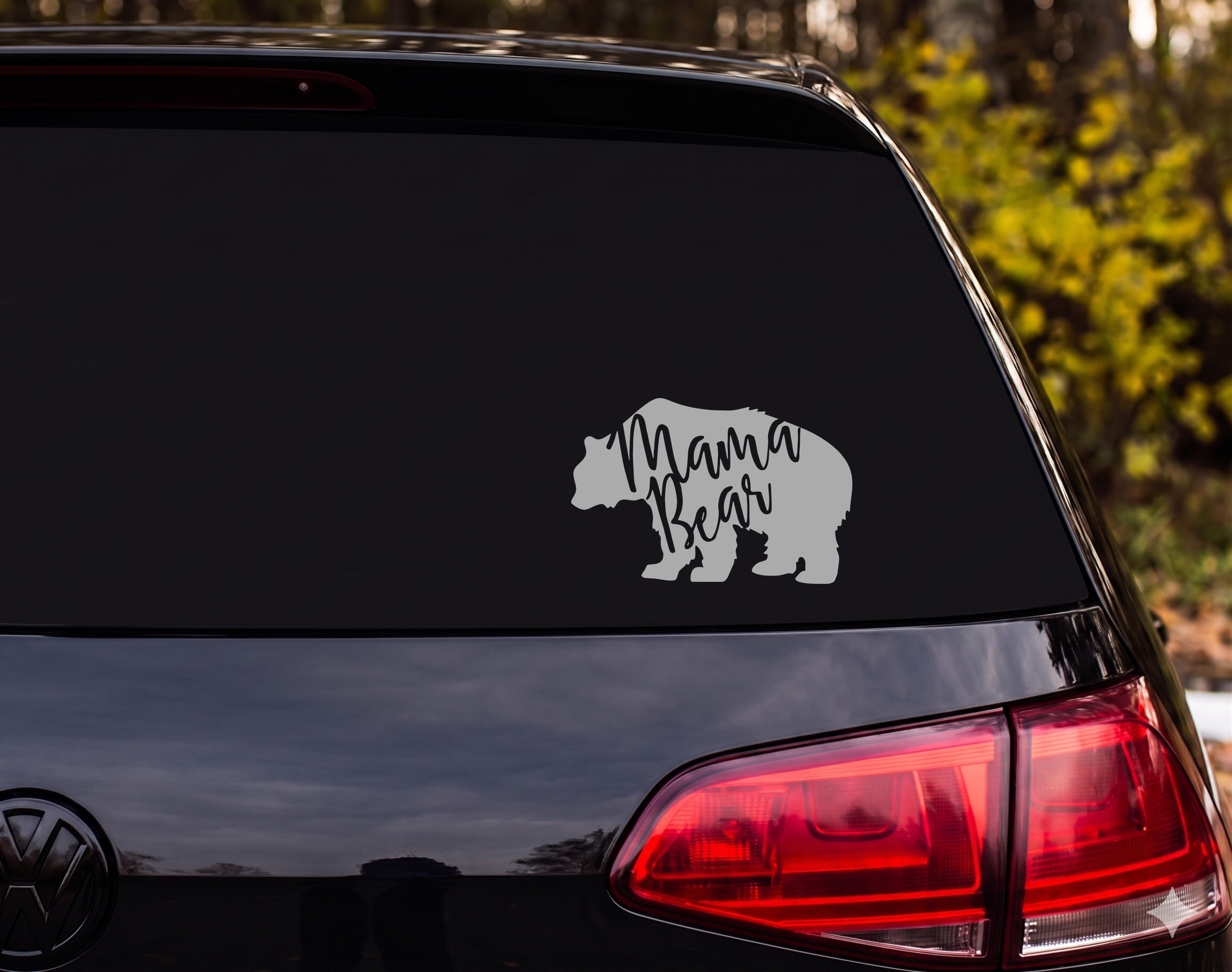 Mama Bear Silhouette Standing with Cub Vinyl Decal Sticker Car Window - Silver