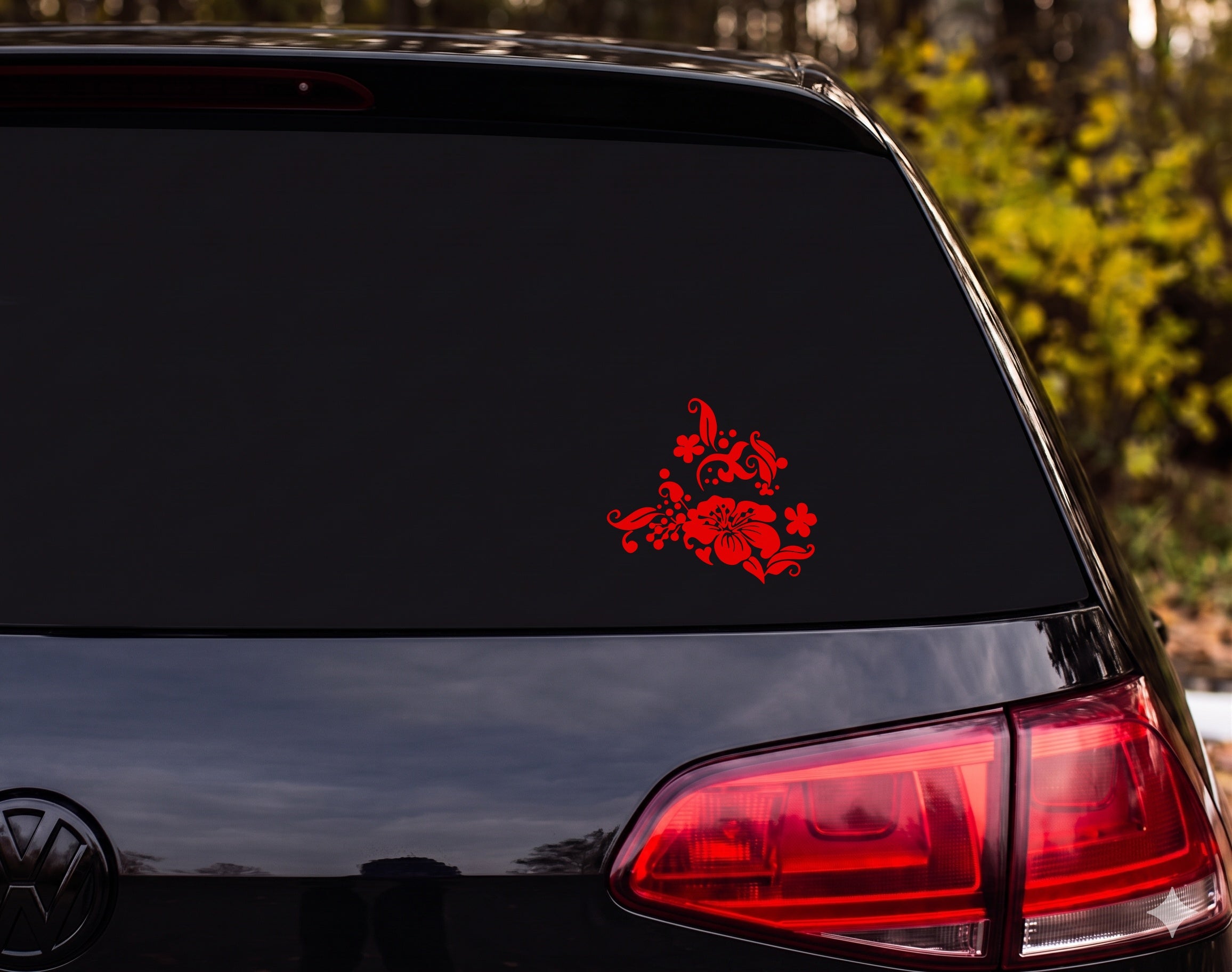 Hibiscus Floral Silhouette Hawaiian Tropical Vine Scroll Vinyl Decal Sticker - Red