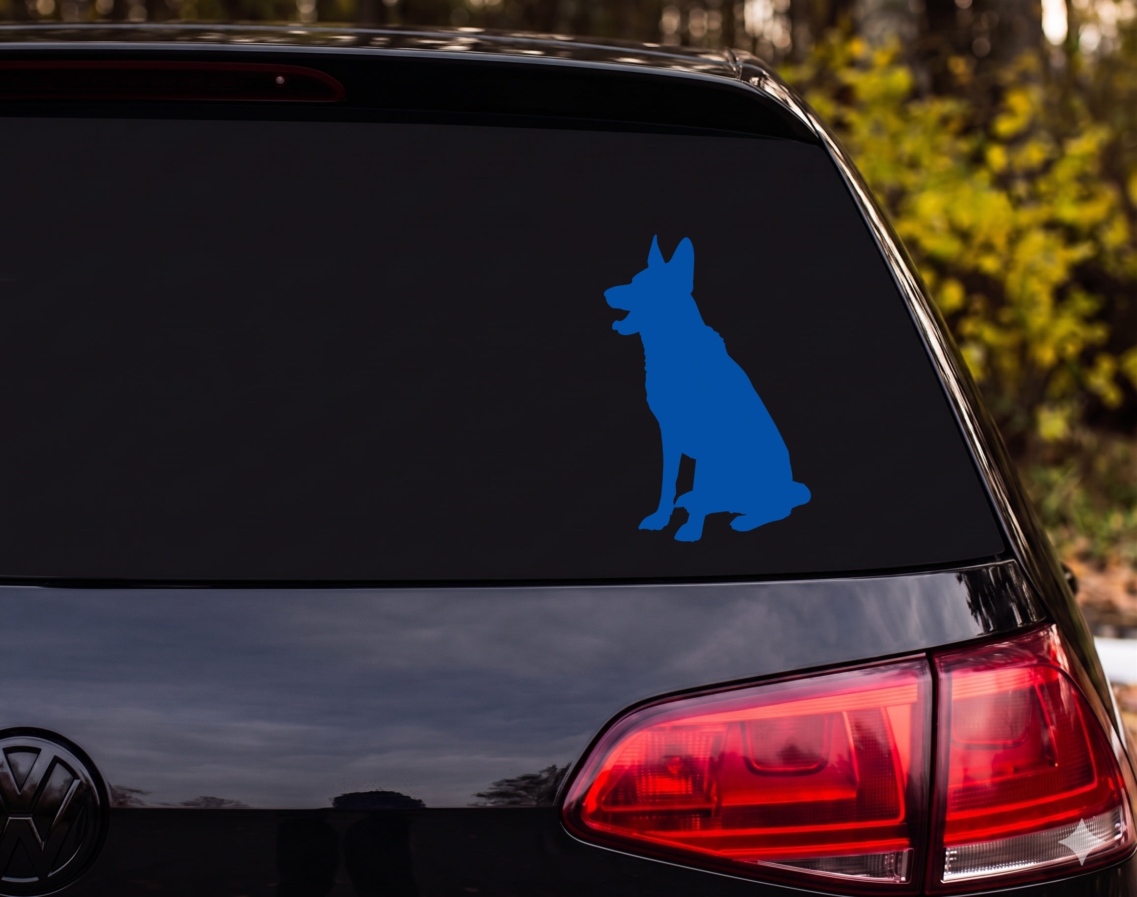 German Shepherd Sitting Silhouette Alert Ears Open Mouth Vinyl Decal Sticker - Blue