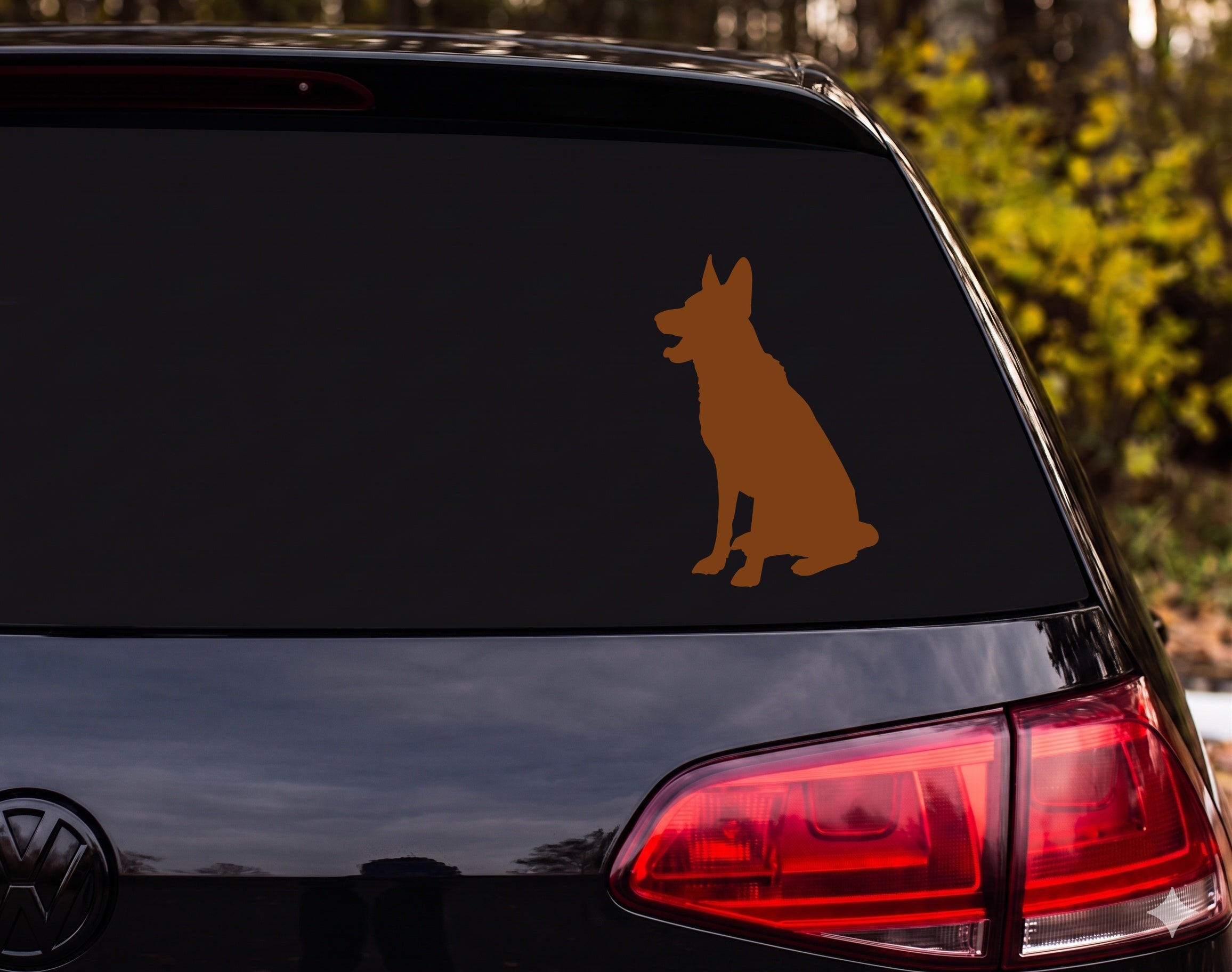German Shepherd Sitting Silhouette Alert Ears Open Mouth Vinyl Decal Sticker - Brown
