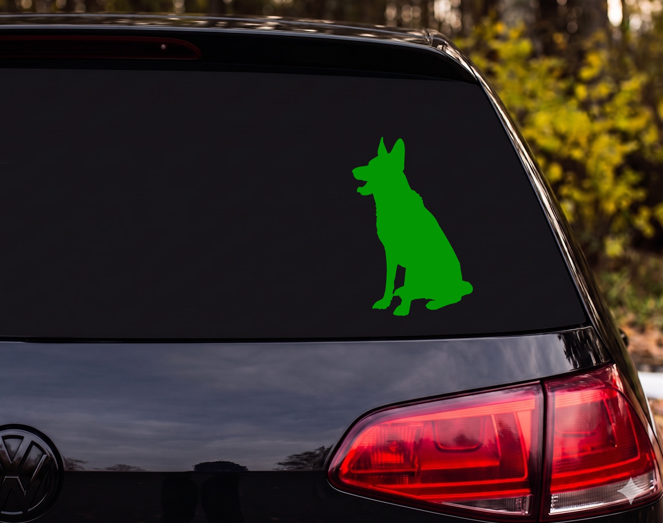 German Shepherd Sitting Silhouette Alert Ears Open Mouth Vinyl Decal Sticker - Green
