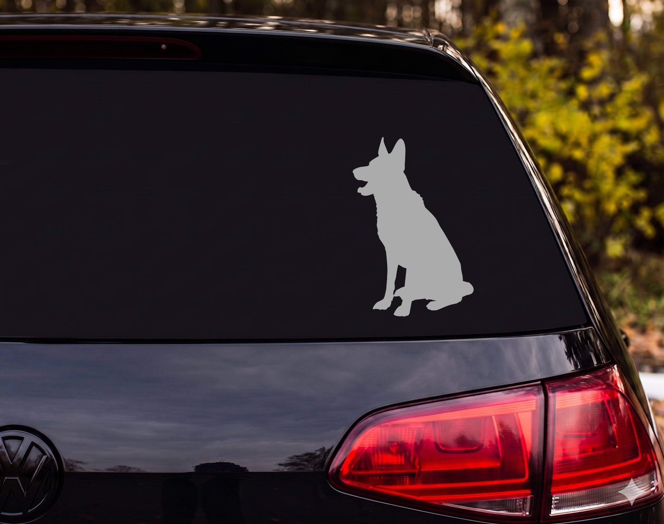 German Shepherd Sitting Silhouette Alert Ears Open Mouth Vinyl Decal Sticker - Silver