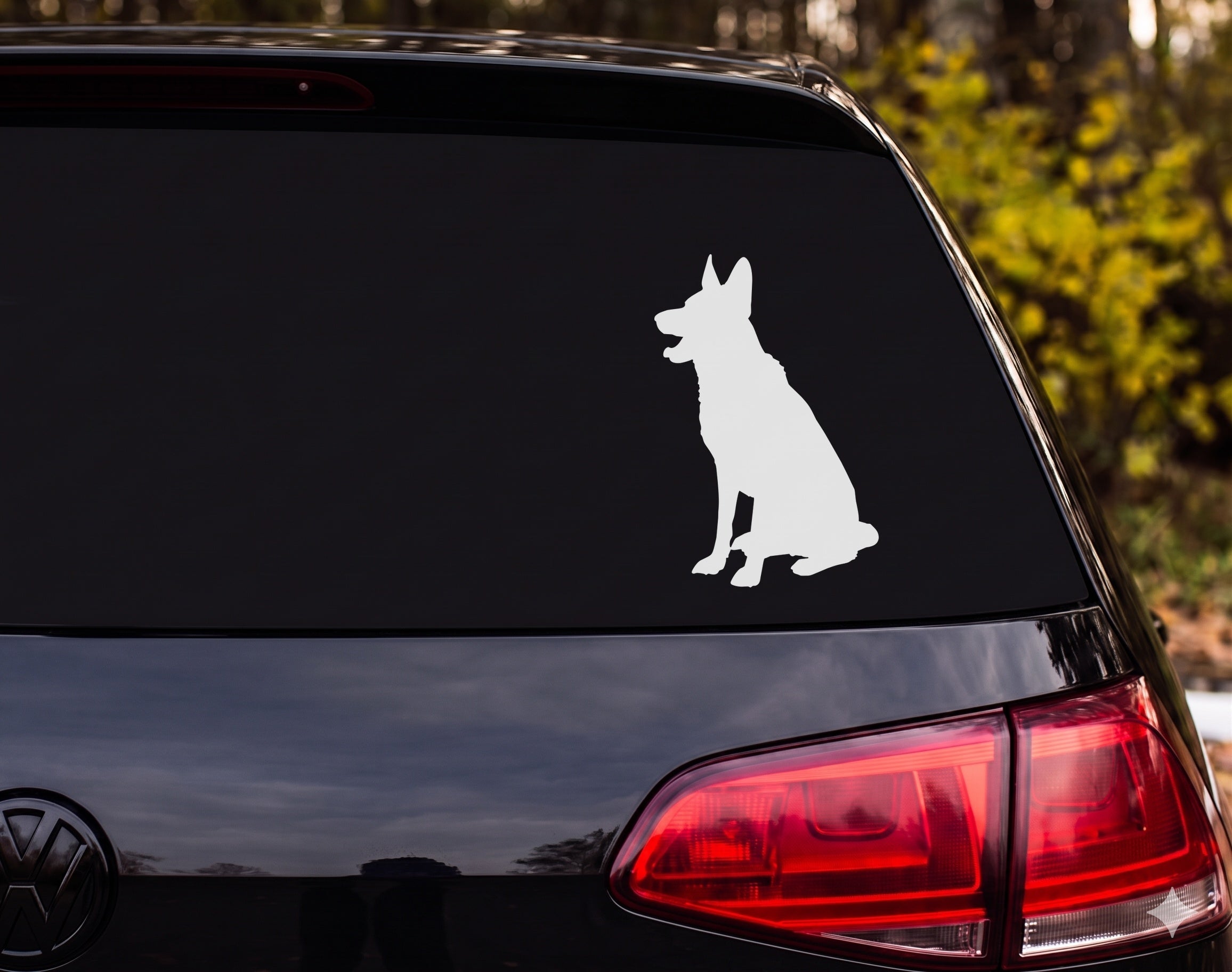 German Shepherd Sitting Silhouette Alert Ears Open Mouth Vinyl Decal Sticker - White