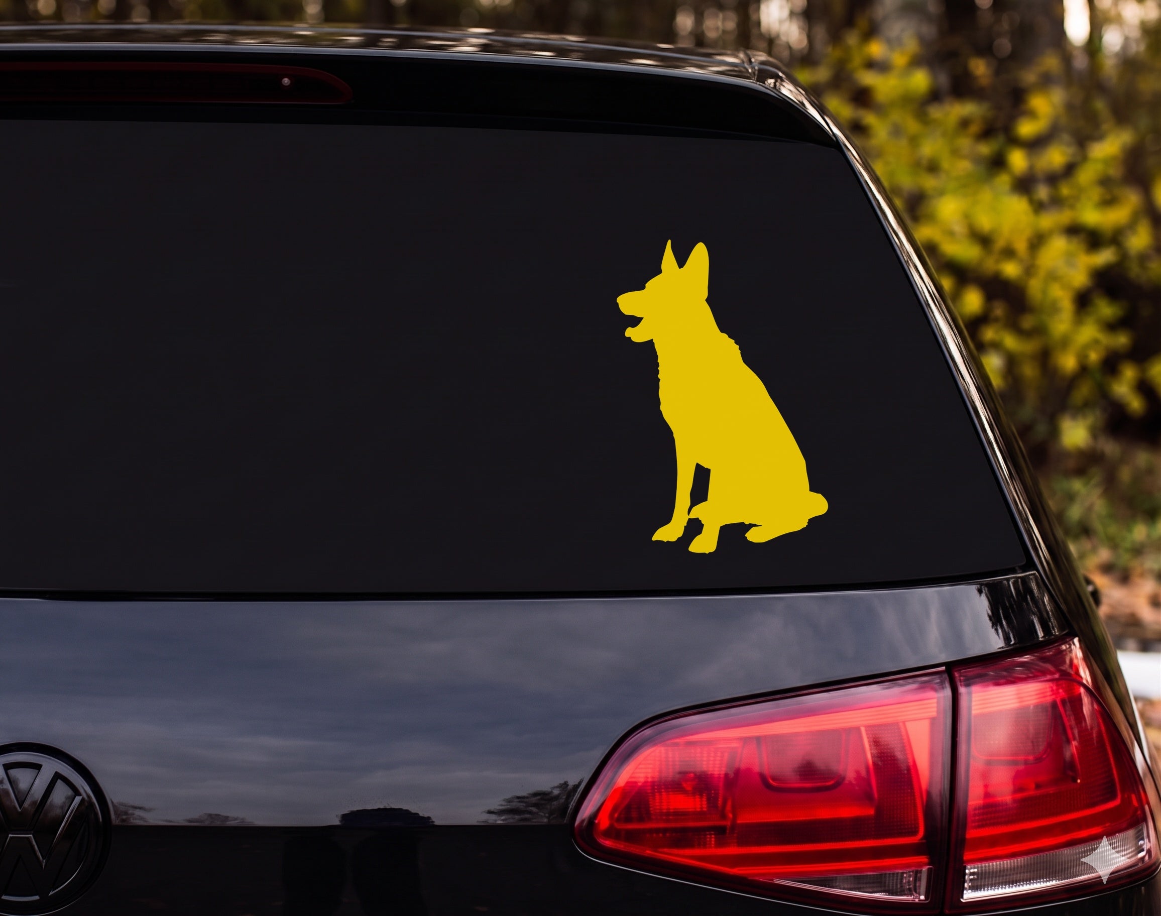 German Shepherd Sitting Silhouette Alert Ears Open Mouth Vinyl Decal Sticker - Yellow