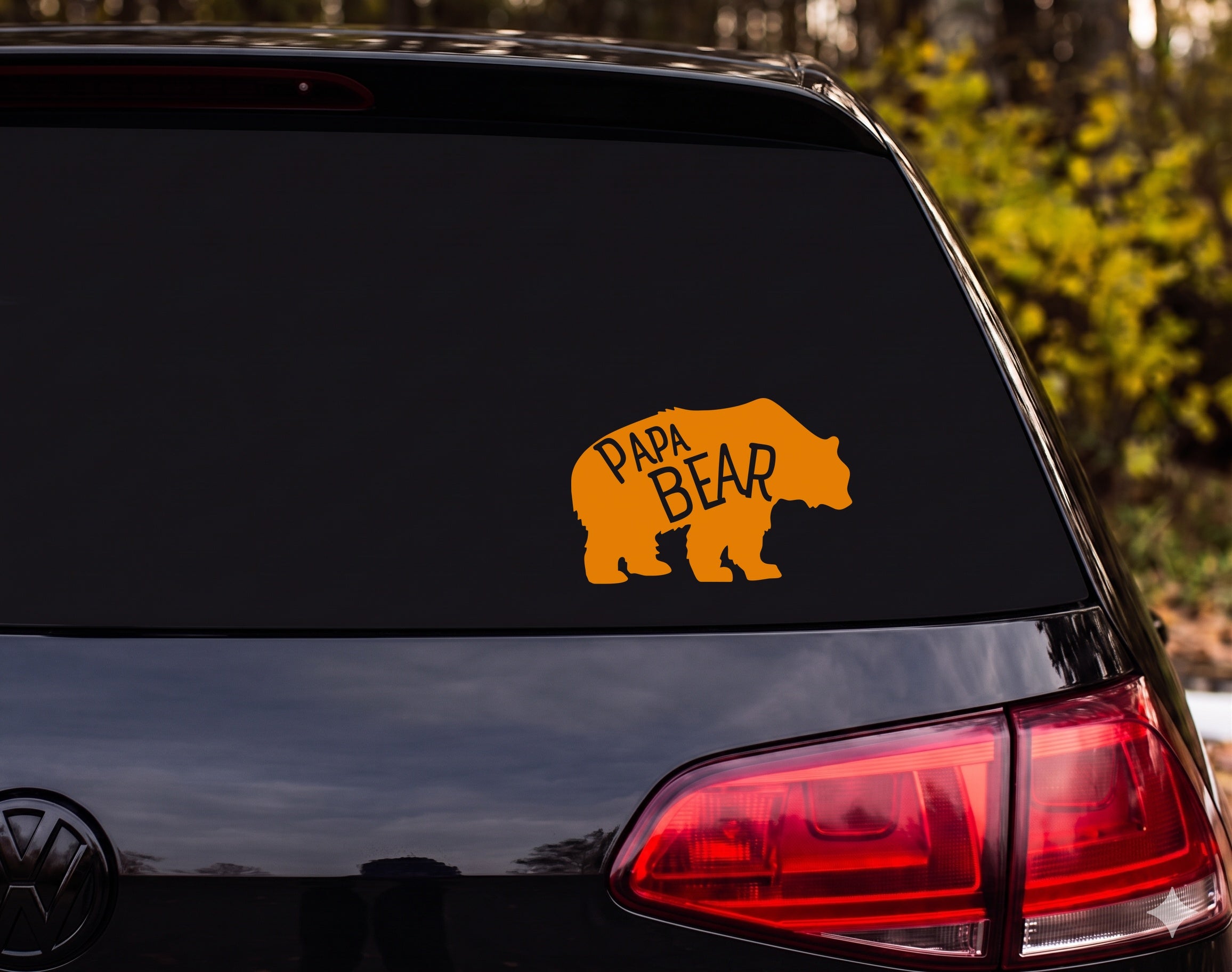Papa Bear Walking Silhouette Shaggy Vinyl Decal Sticker Car Window Laptop - Orange