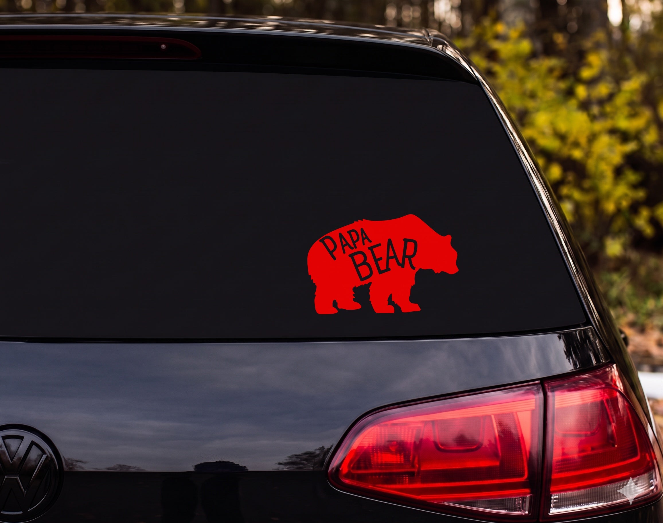 Papa Bear Walking Silhouette Shaggy Vinyl Decal Sticker Car Window Laptop - Red