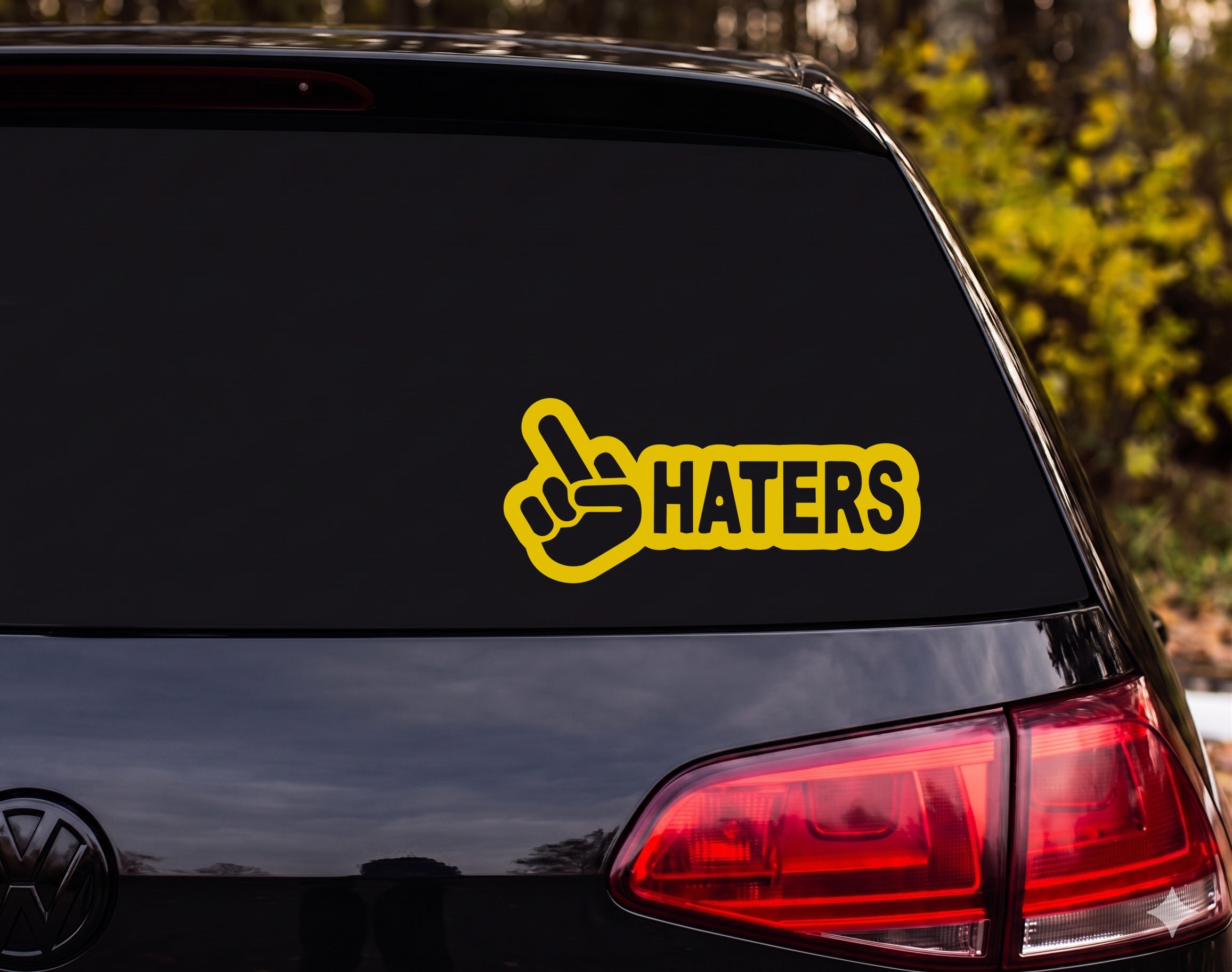 Middle Finger F Haters Cartoon Hand Gesture Vinyl Decal Sticker Car Laptop - Yellow