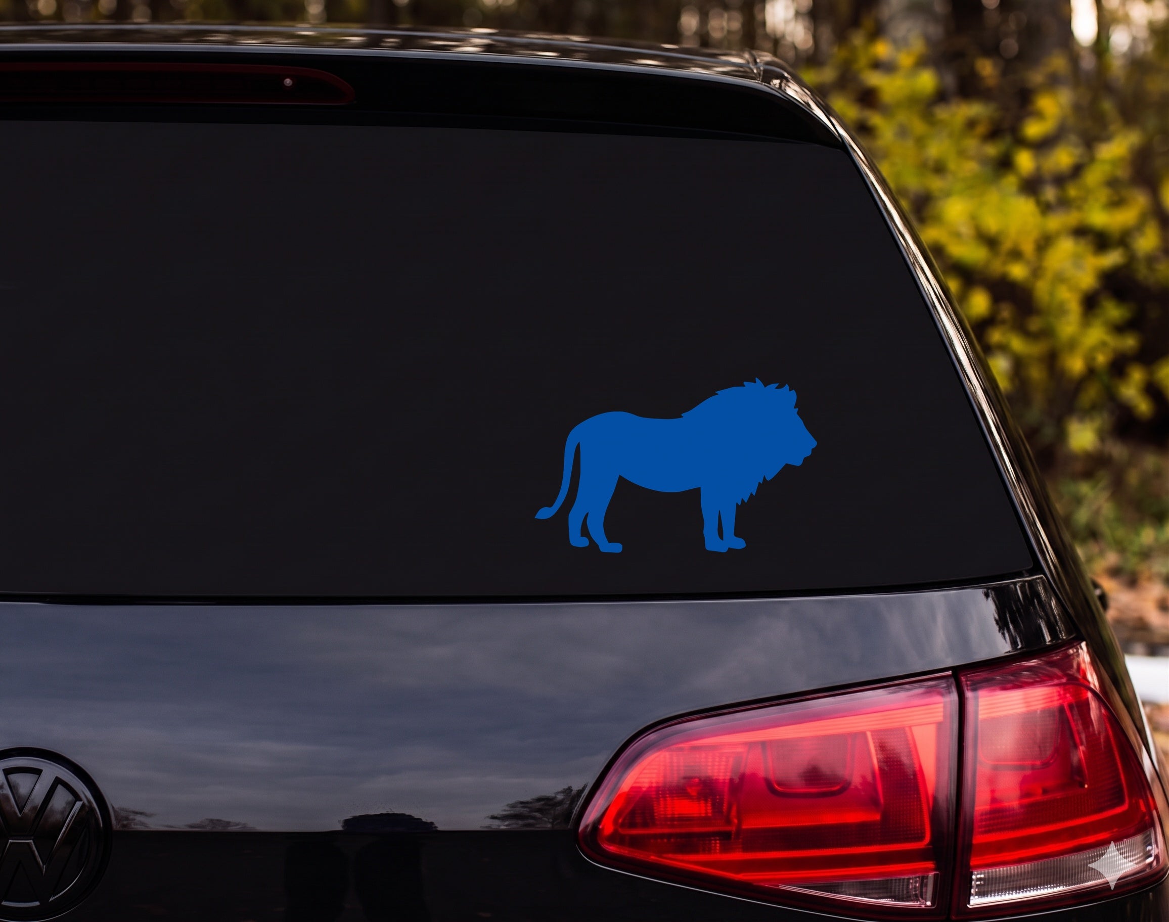 Lion Silhouette Standing Profile Full Mane Vinyl Decal Sticker Car Window - Blue