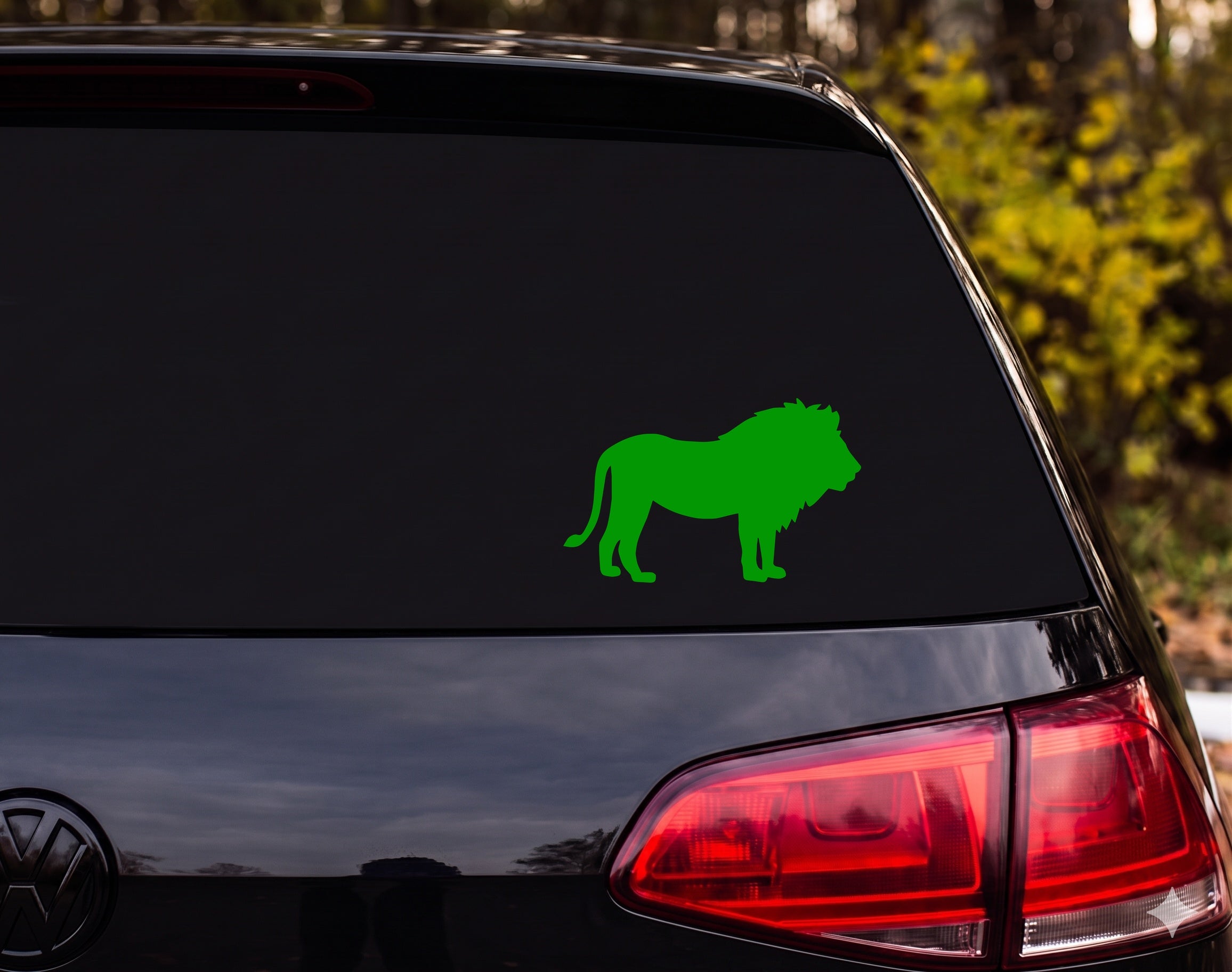 Lion Silhouette Standing Profile Full Mane Vinyl Decal Sticker Car Window - Green