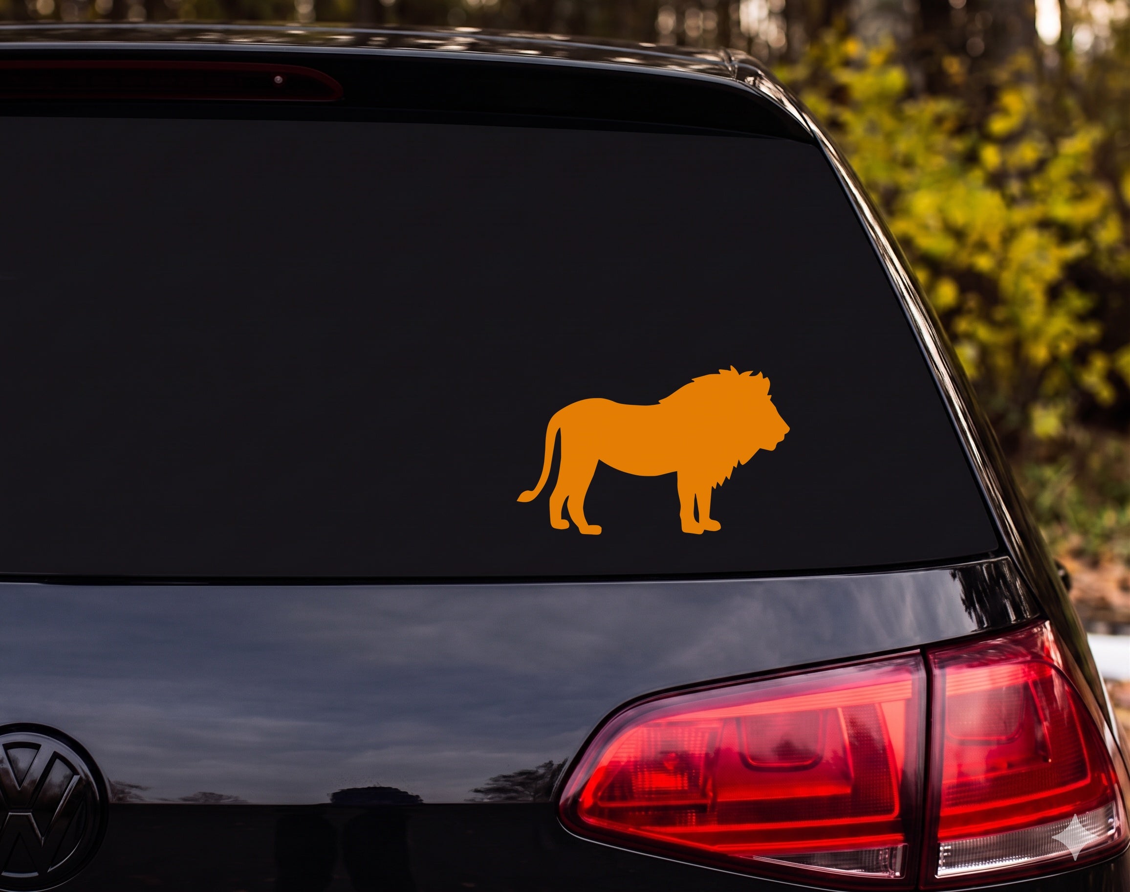 Lion Silhouette Standing Profile Full Mane Vinyl Decal Sticker Car Window - Orange