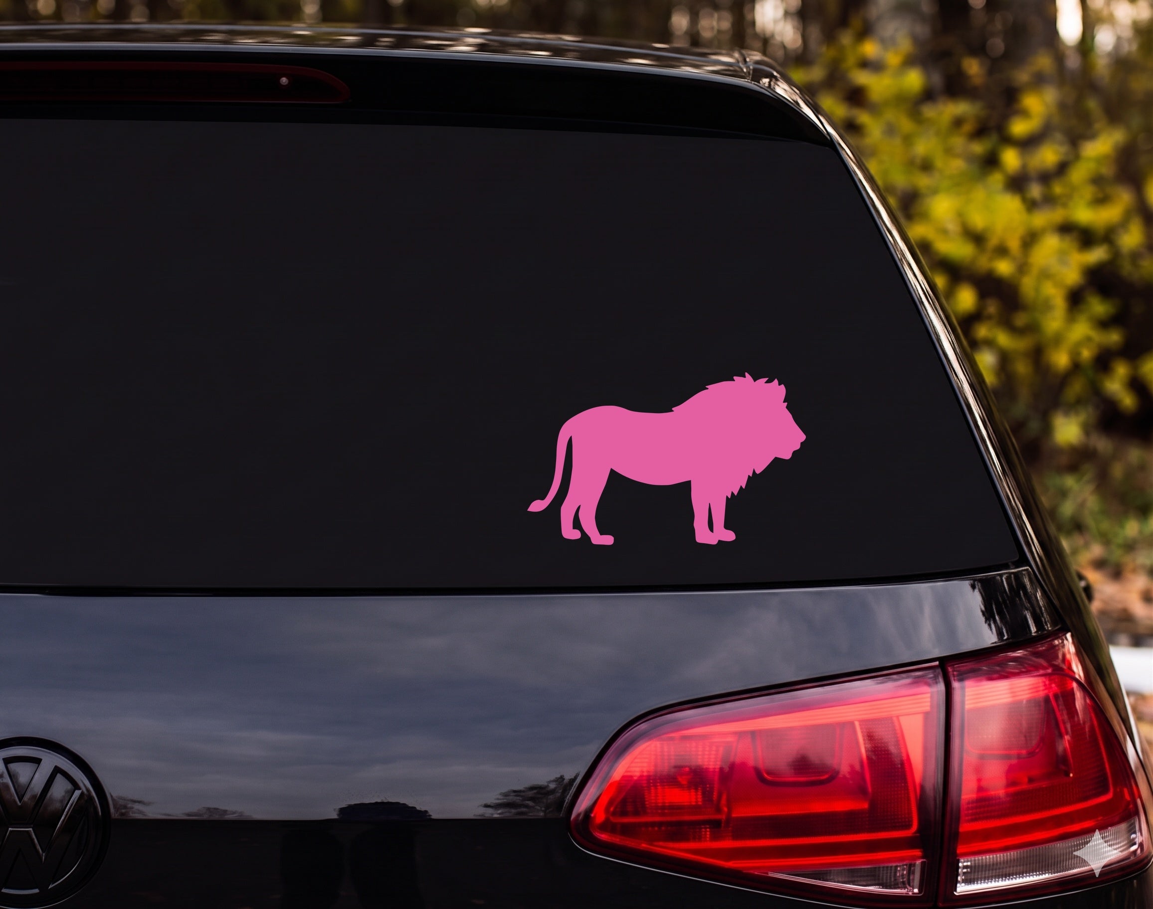 Lion Silhouette Standing Profile Full Mane Vinyl Decal Sticker Car Window - Pink