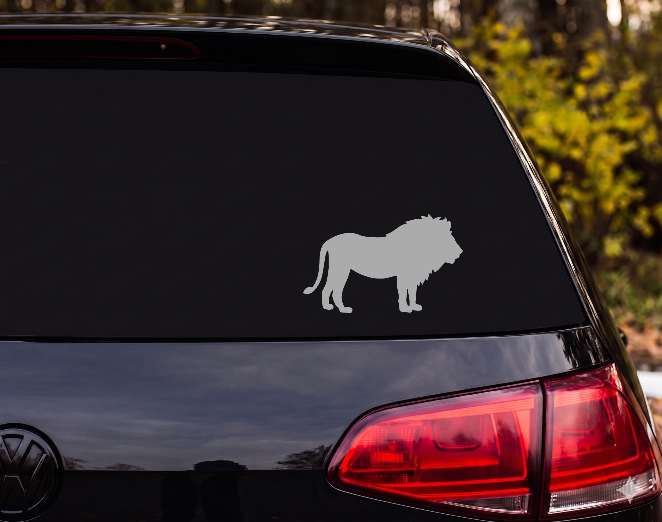 Lion Silhouette Standing Profile Full Mane Vinyl Decal Sticker Car Window - Silver