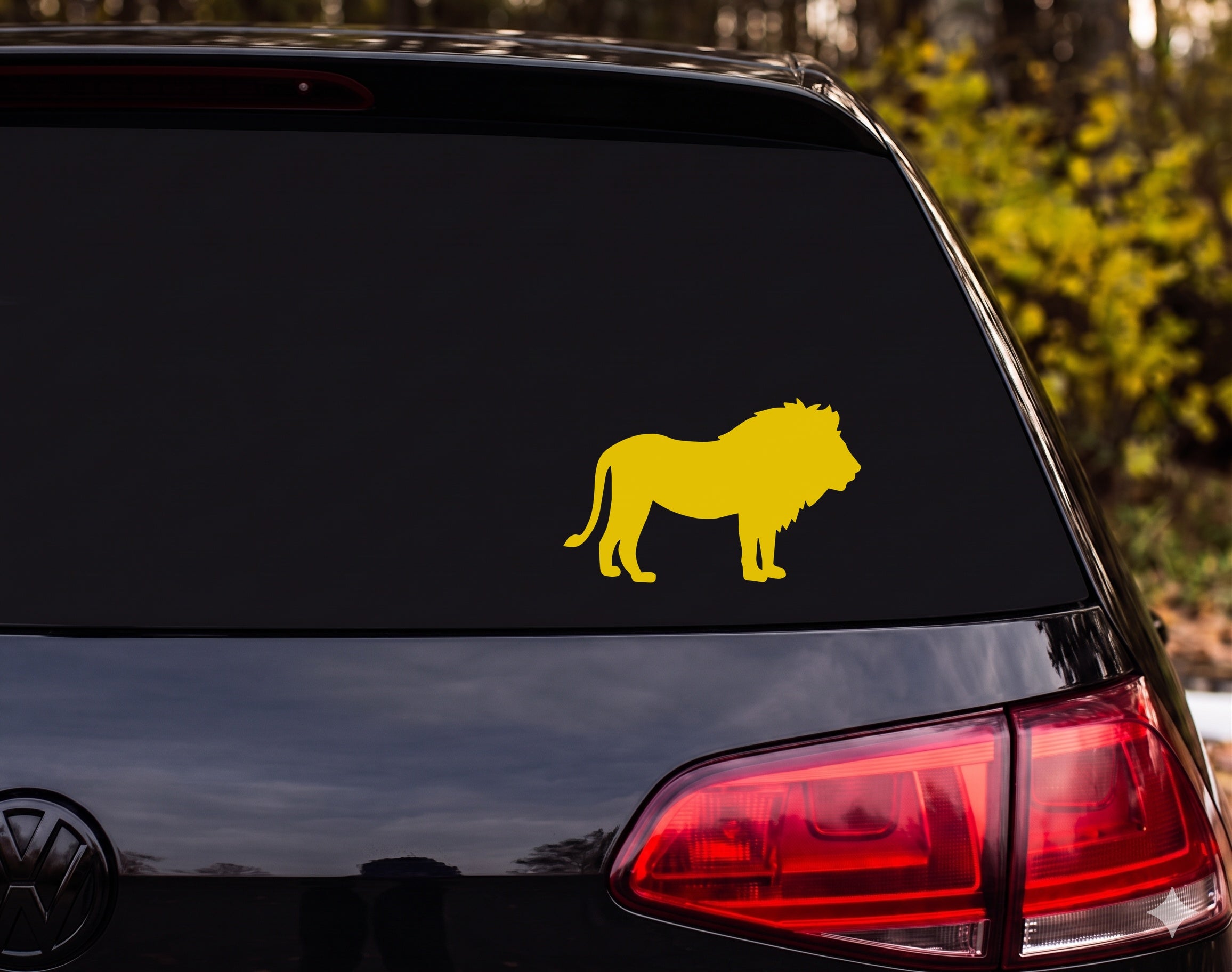 Lion Silhouette Standing Profile Full Mane Vinyl Decal Sticker Car Window - Yellow