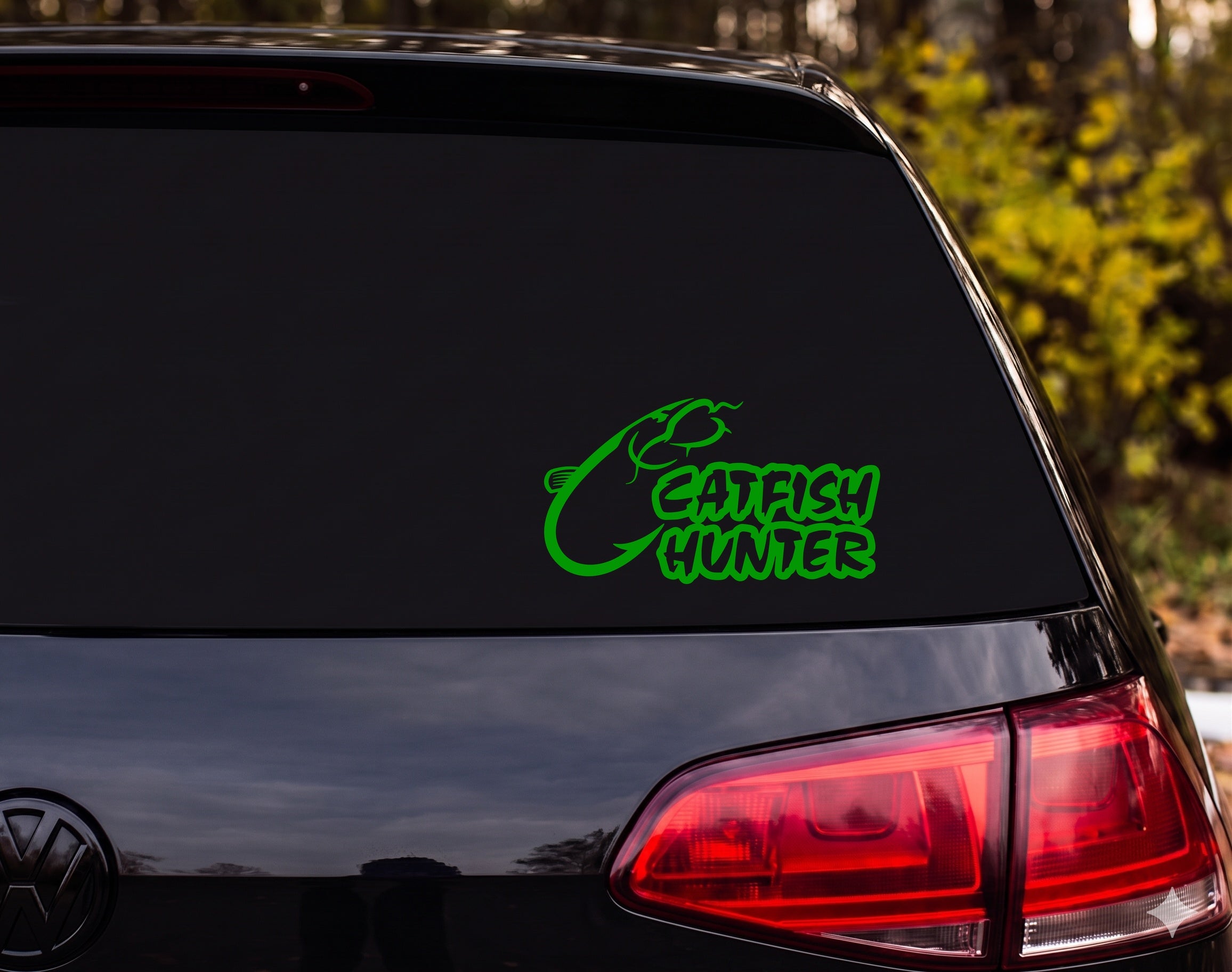 Catfish Hunter Outline Decal Fish Hook C-Shape Vinyl Sticker Car Window - Green