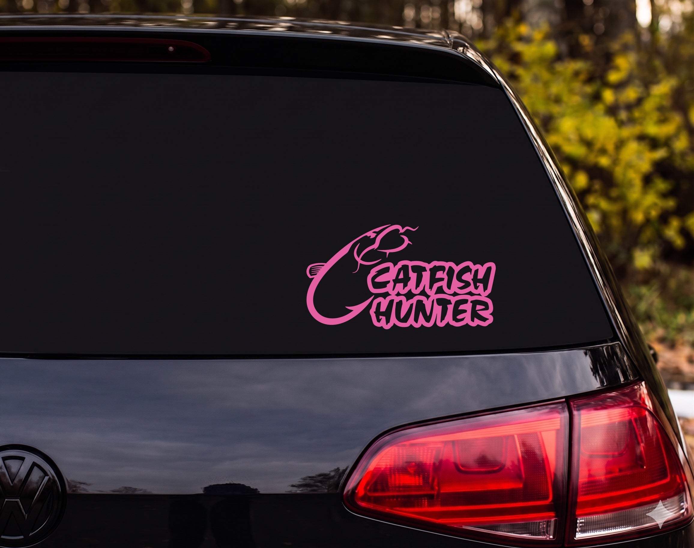 Catfish Hunter Outline Decal Fish Hook C-Shape Vinyl Sticker Car Window - Pink