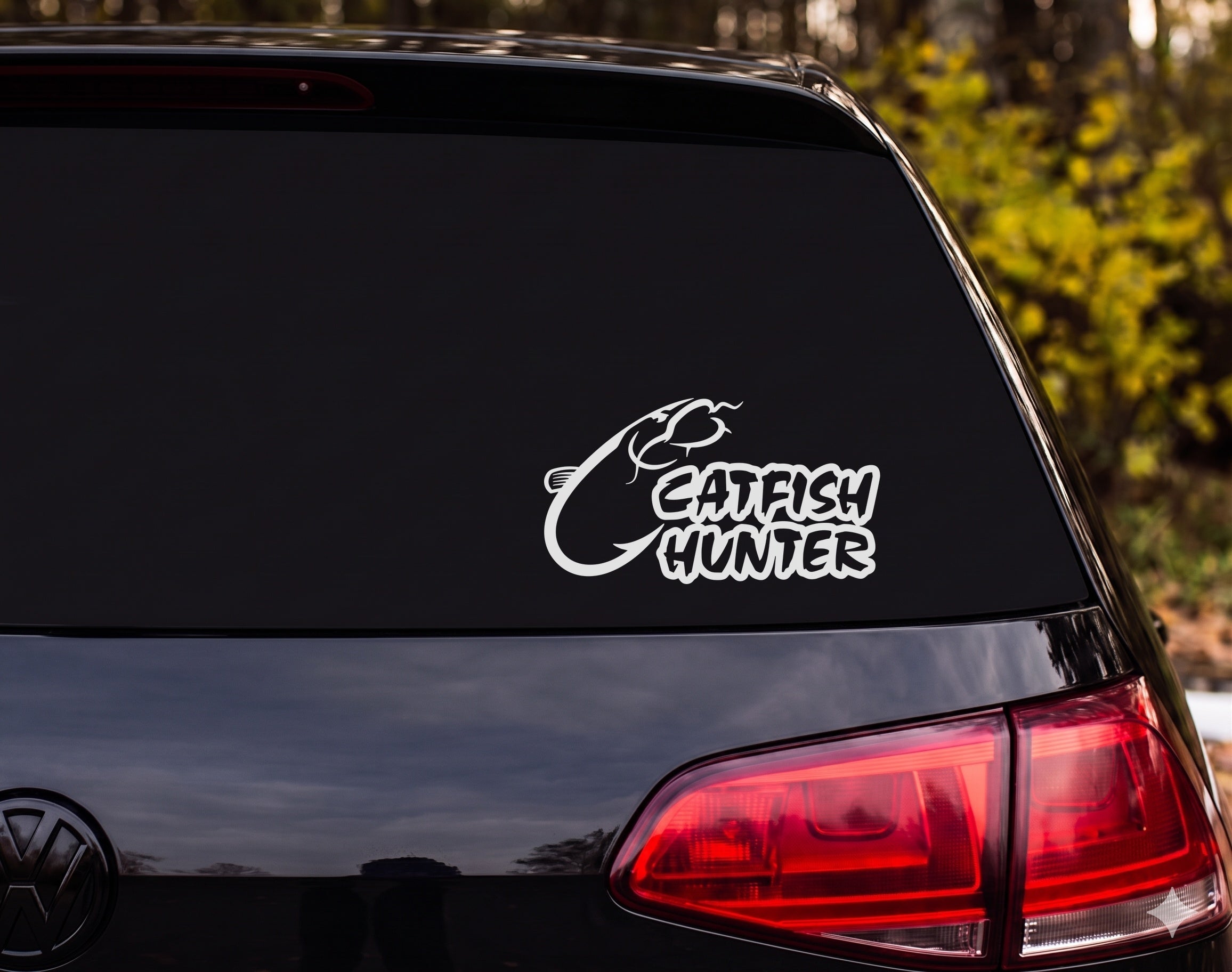 Catfish Hunter Outline Decal Fish Hook C-Shape Vinyl Sticker Car Window - White