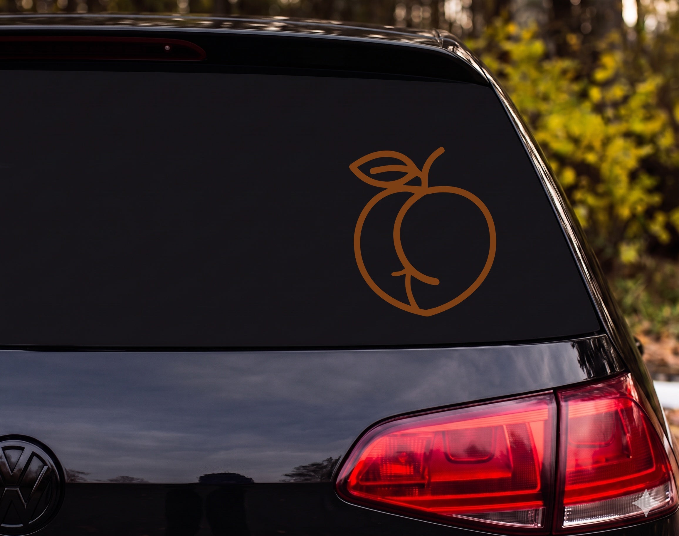 Peach Fruit Bold Outline Single Leaf Stem Icon Vinyl Decal Sticker Car Laptop - Brown
