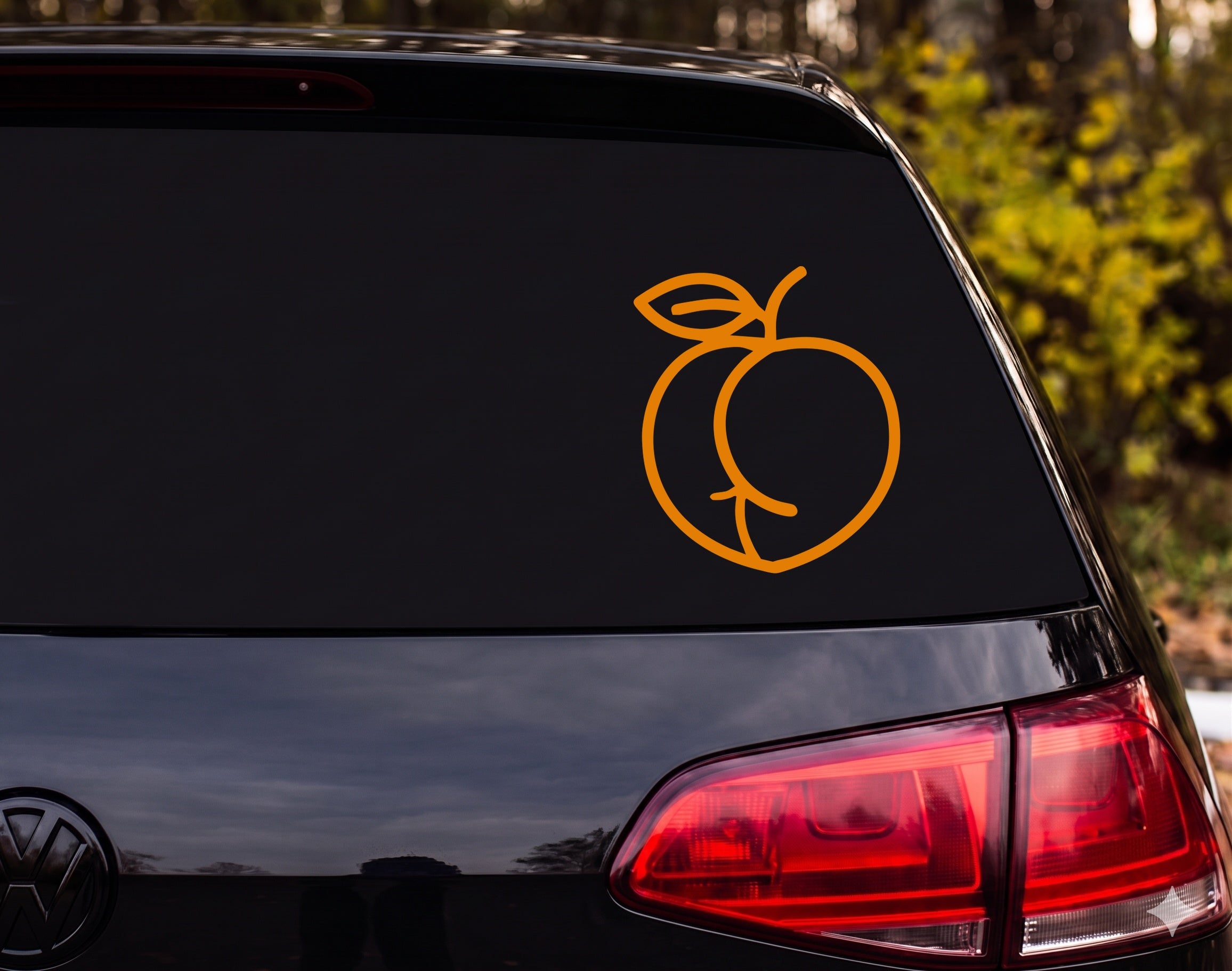 Peach Fruit Bold Outline Single Leaf Stem Icon Vinyl Decal Sticker Car Laptop - Orange