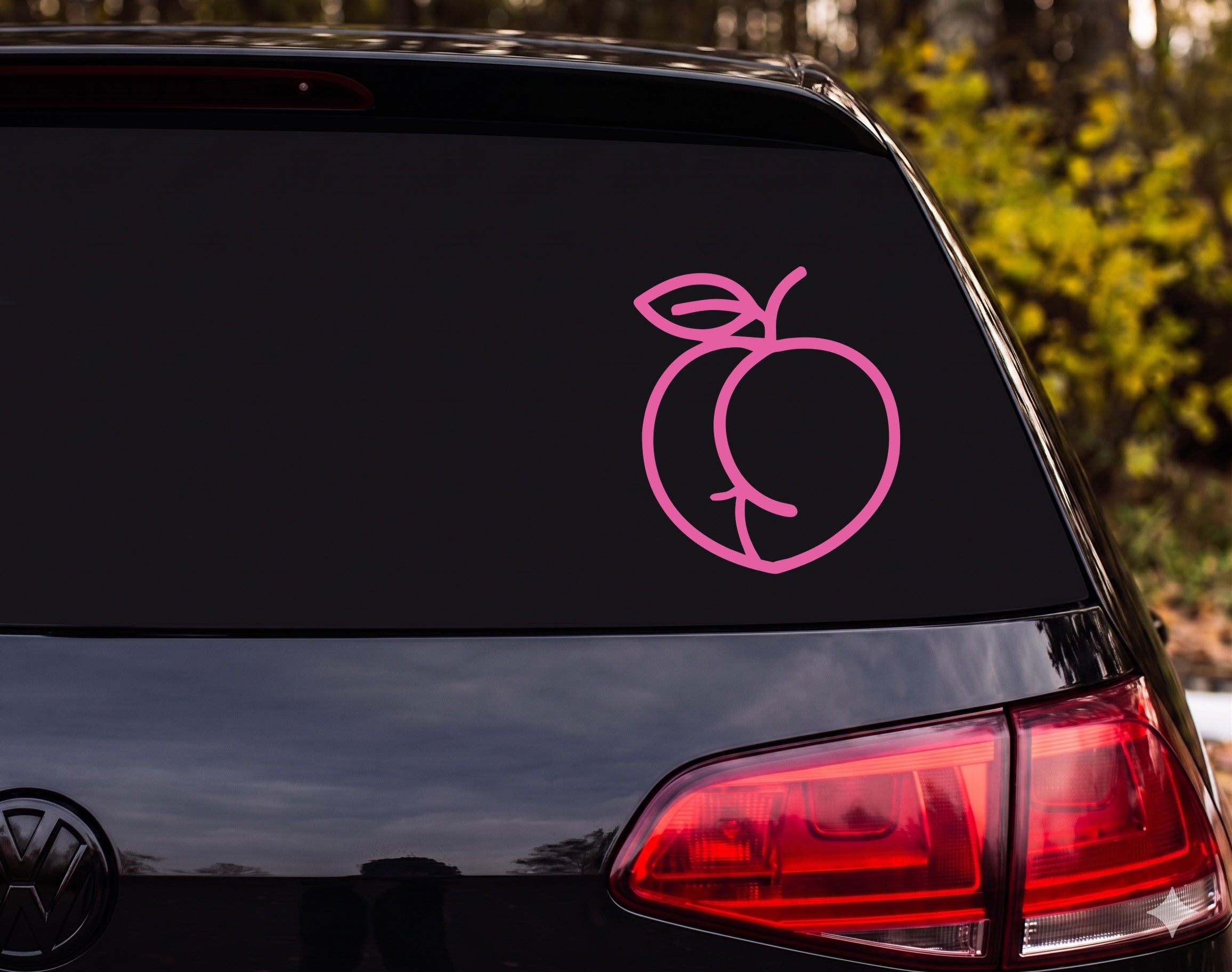 Peach Fruit Bold Outline Single Leaf Stem Icon Vinyl Decal Sticker Car Laptop - Pink