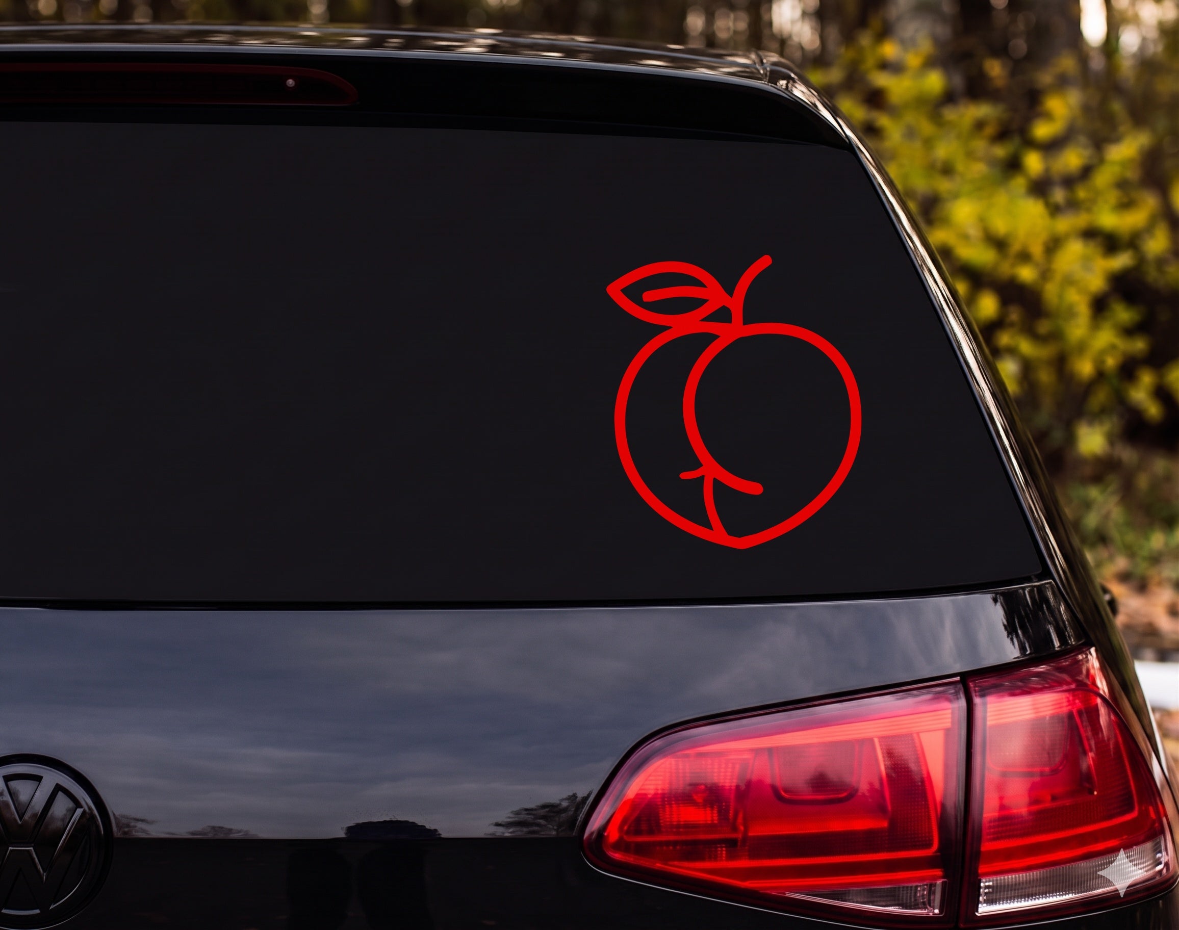 Peach Fruit Bold Outline Single Leaf Stem Icon Vinyl Decal Sticker Car Laptop - Red