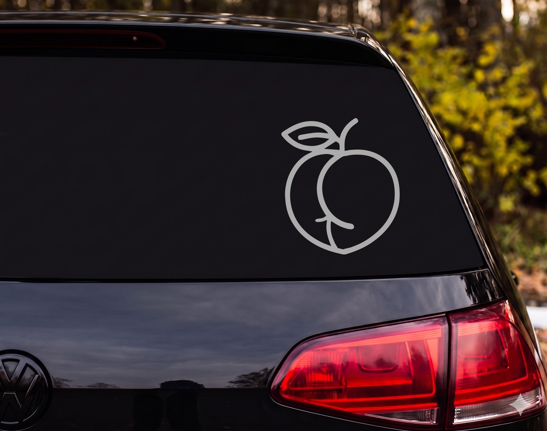 Peach Fruit Bold Outline Single Leaf Stem Icon Vinyl Decal Sticker Car Laptop - Silver