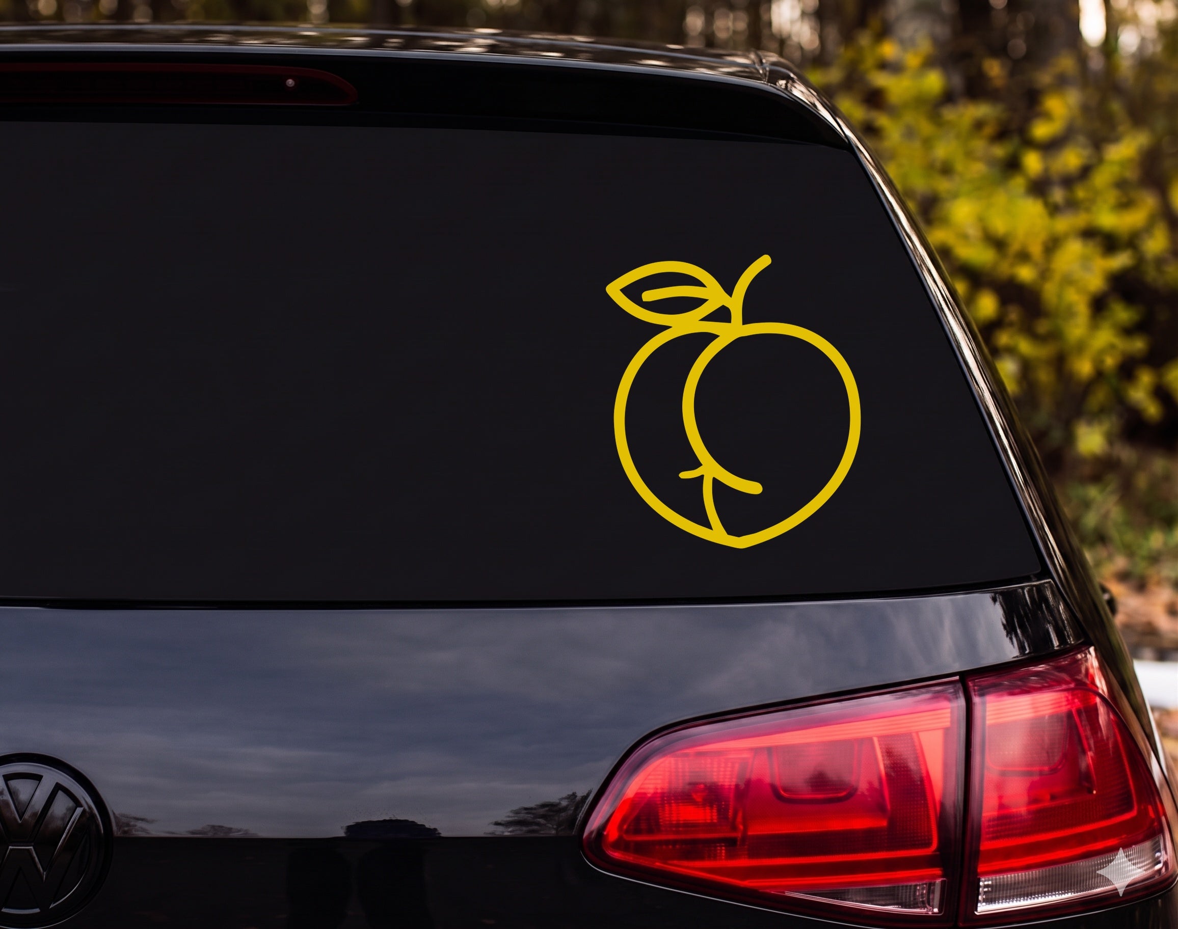Peach Fruit Bold Outline Single Leaf Stem Icon Vinyl Decal Sticker Car Laptop - Yellow
