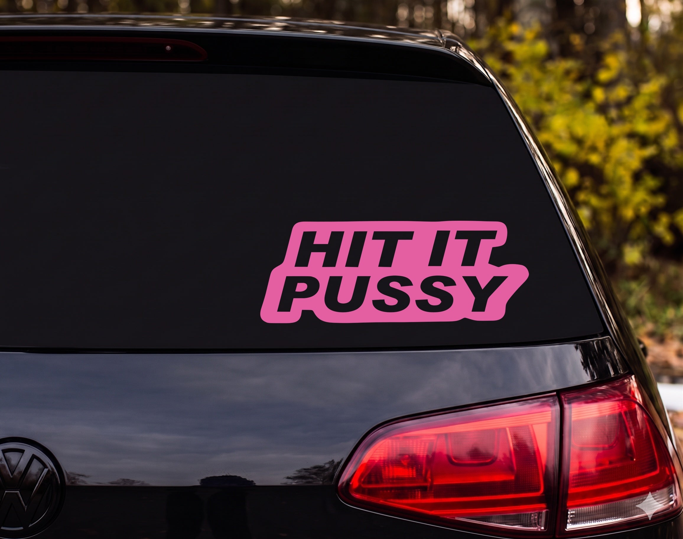 HIT IT P**** Bold White Italic Text Vinyl Decal Sticker Car Bumper Laptop - Pink