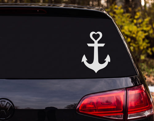 Anchor Heart Silhouette Nautical Vinyl Decal Sticker Car Window Laptop - White