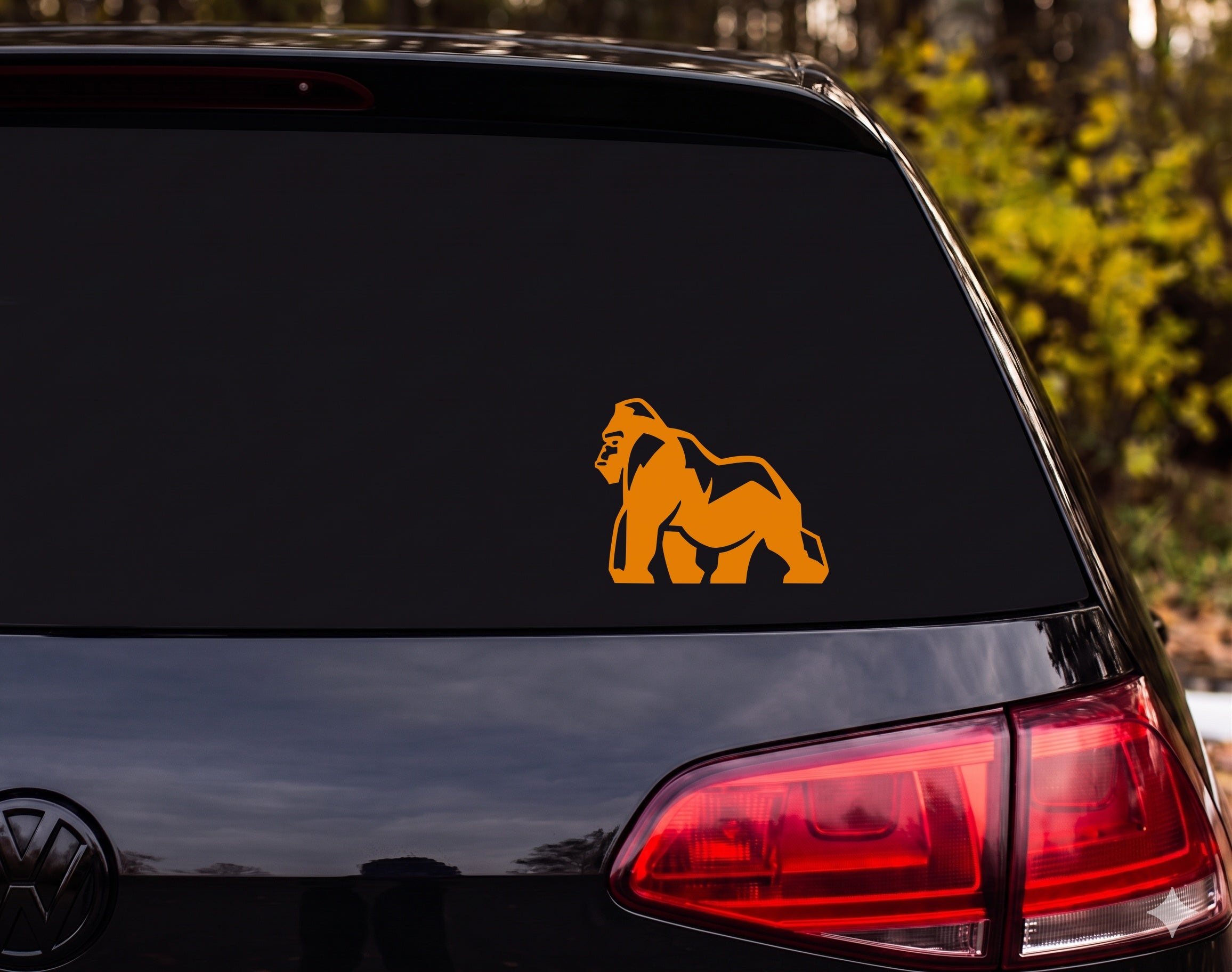 Silverback Gorilla Silhouette Knuckle Walking Geometric Vinyl Decal Sticker - Orange