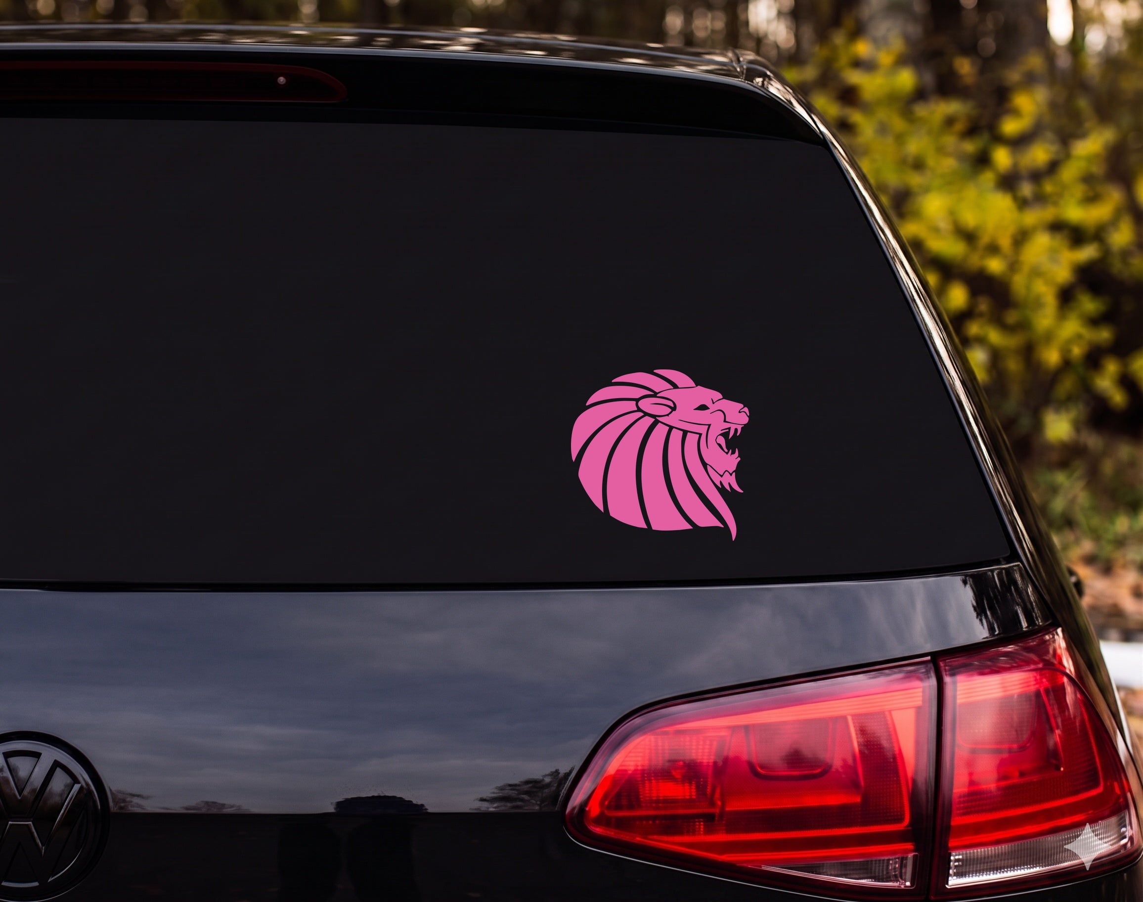 Roaring Lion Head Profile Silhouette Flowing Mane Vinyl Decal Sticker Car - Pink