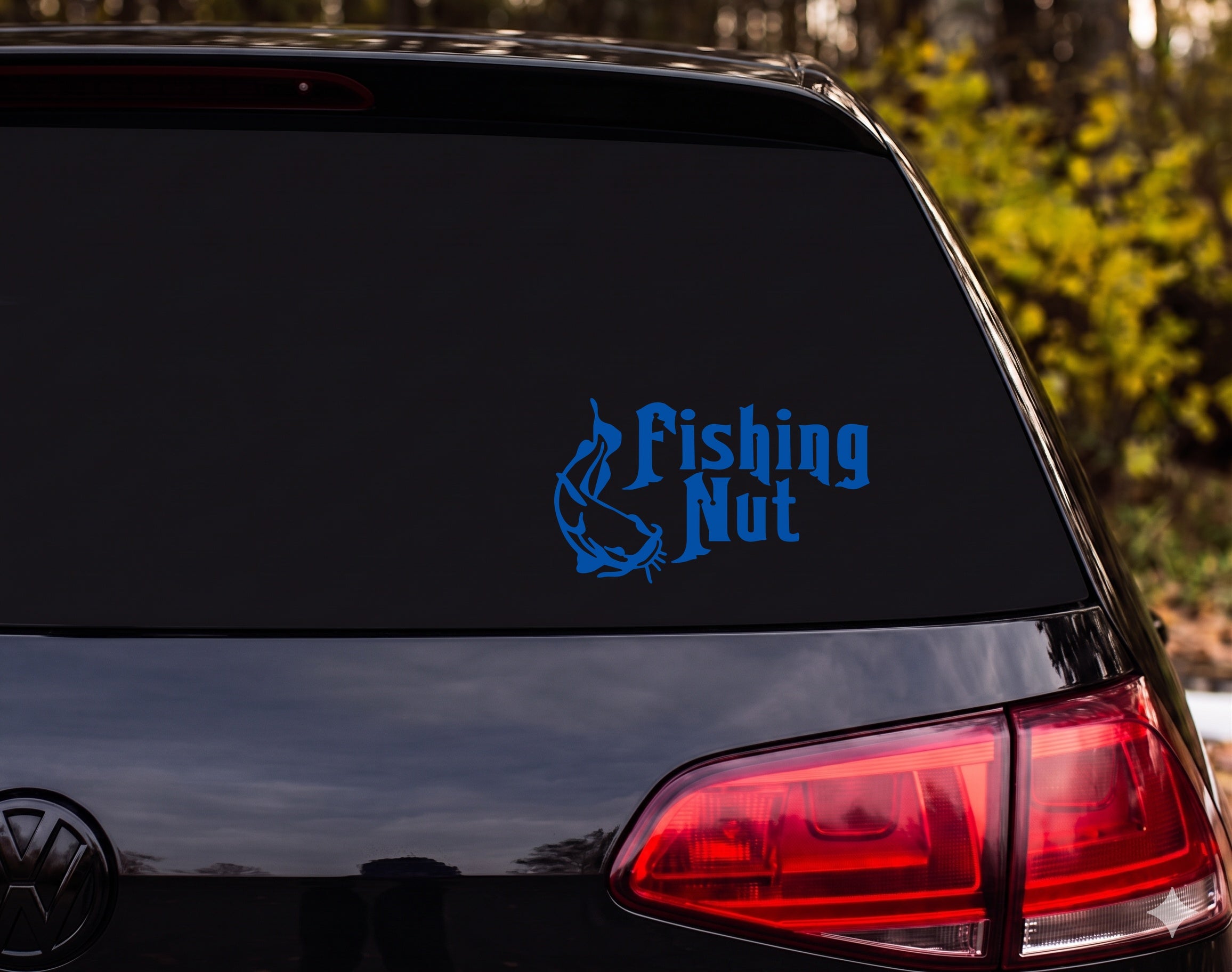 Catfish Leaping Silhouette Fishing Nut Vinyl Decal Sticker Car Window Laptop - Blue