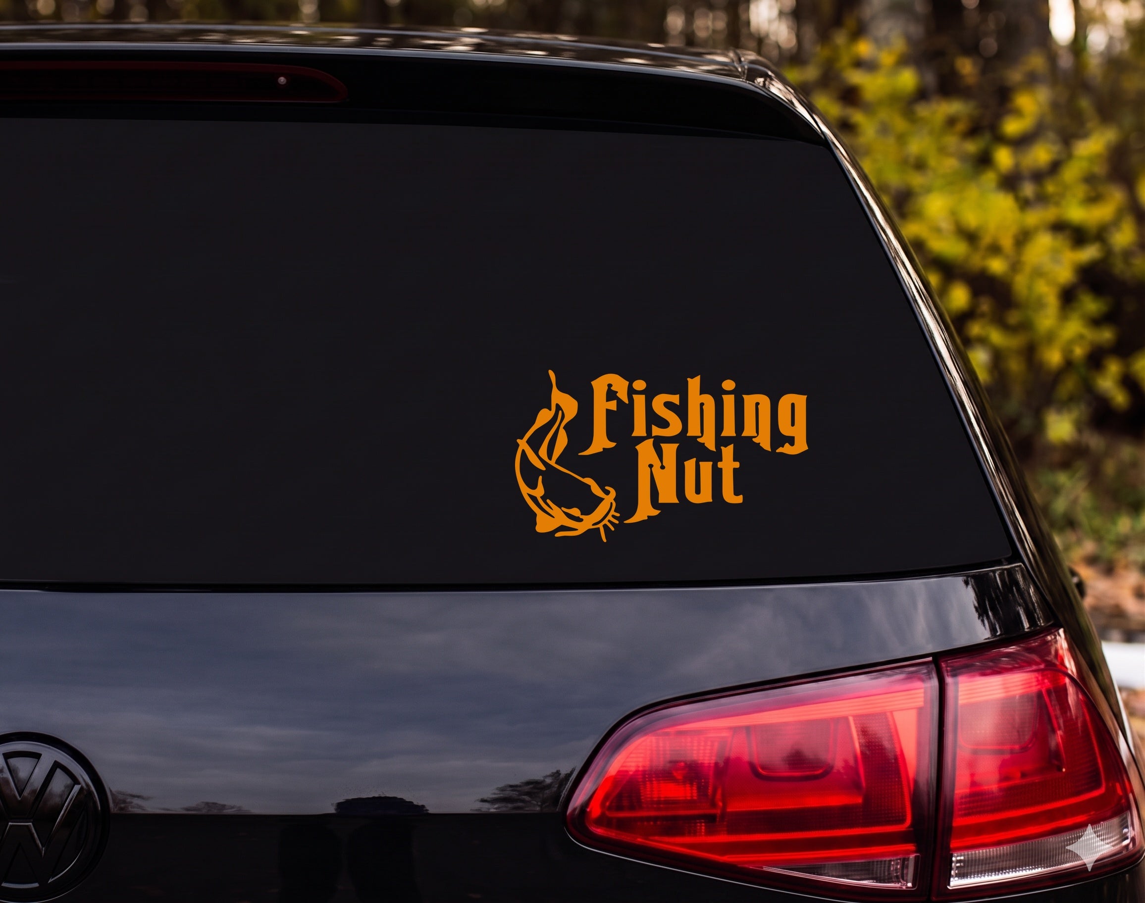 Catfish Leaping Silhouette Fishing Nut Vinyl Decal Sticker Car Window Laptop - Orange