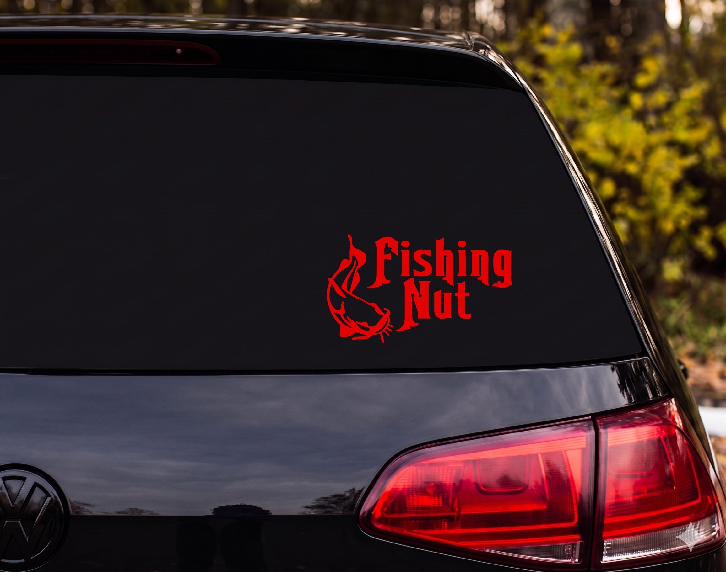 Catfish Leaping Silhouette Fishing Nut Vinyl Decal Sticker Car Window Laptop - Red