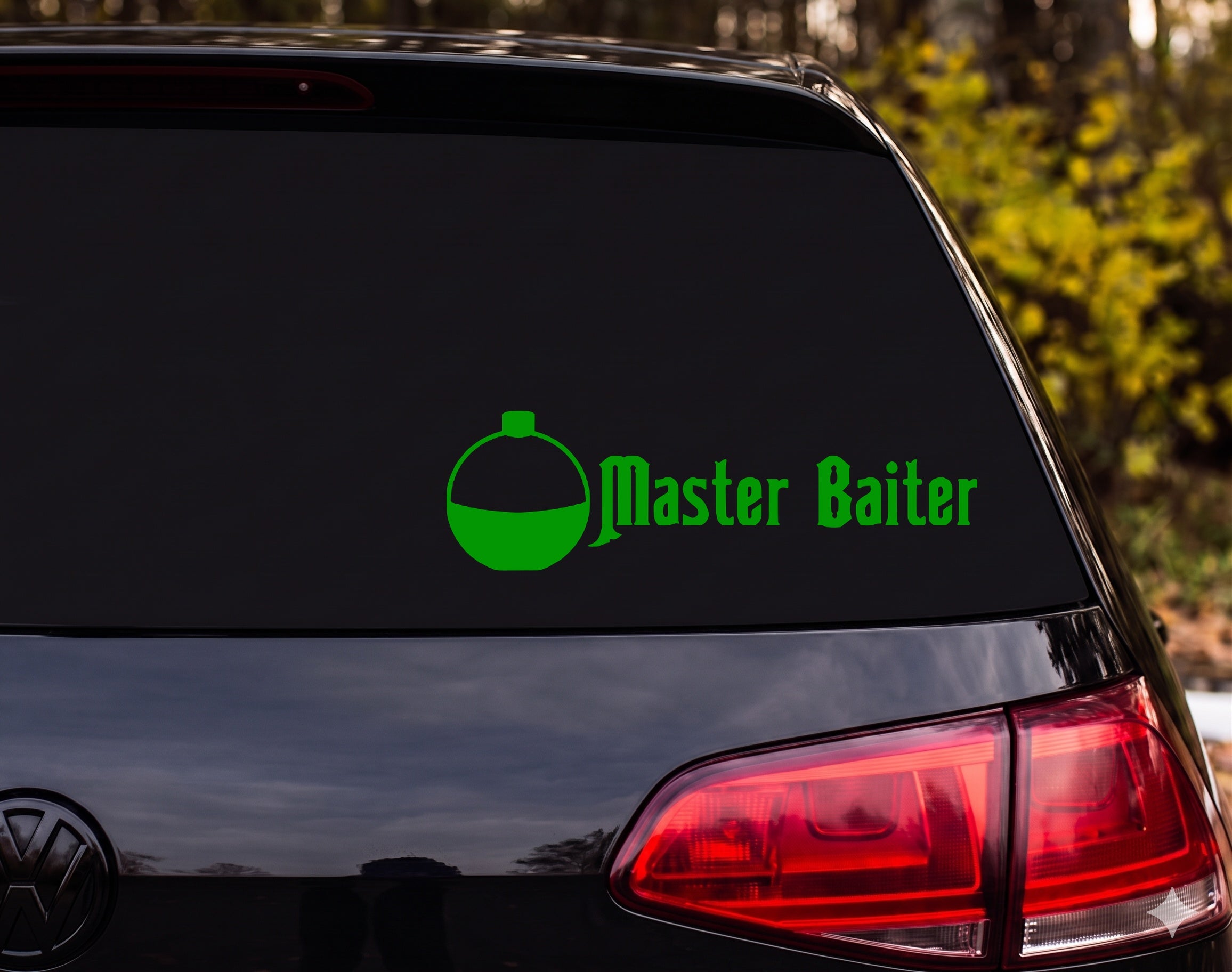 Master Baiter Fishing Bobber Silhouette Vinyl Decal Sticker Car Window - Green