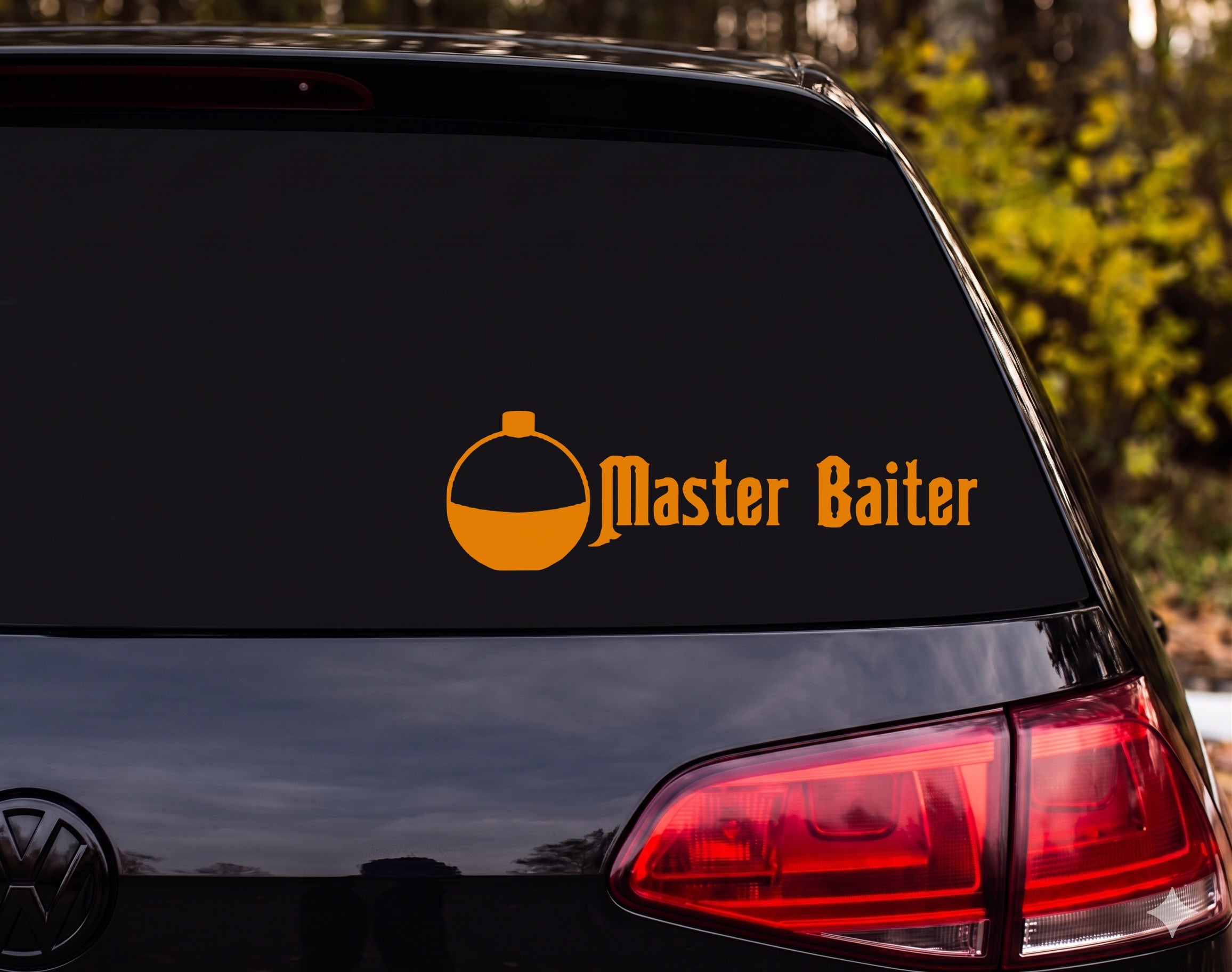 Master Baiter Fishing Bobber Silhouette Vinyl Decal Sticker Car Window - Orange