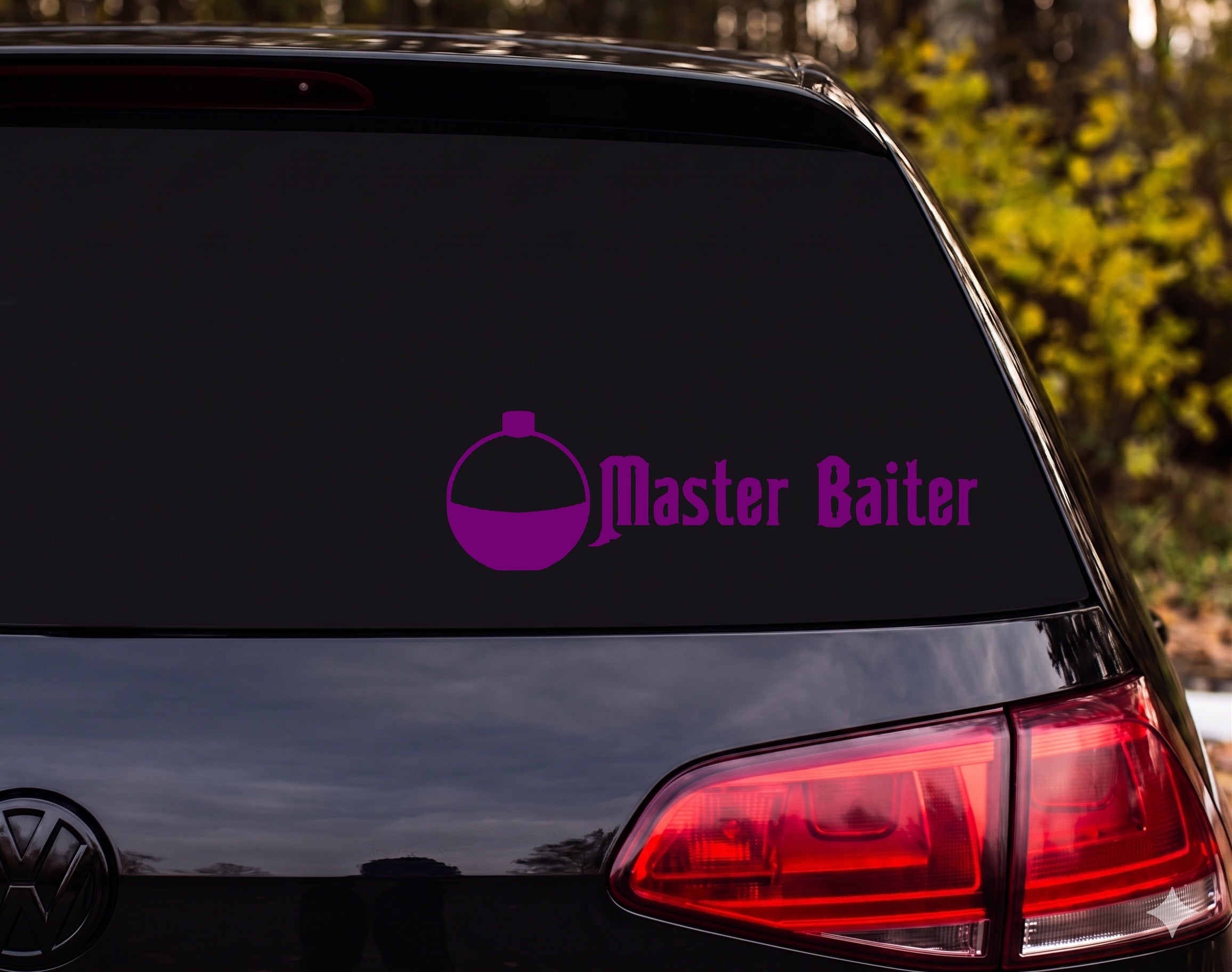 Master Baiter Fishing Bobber Silhouette Vinyl Decal Sticker Car Window - Purple