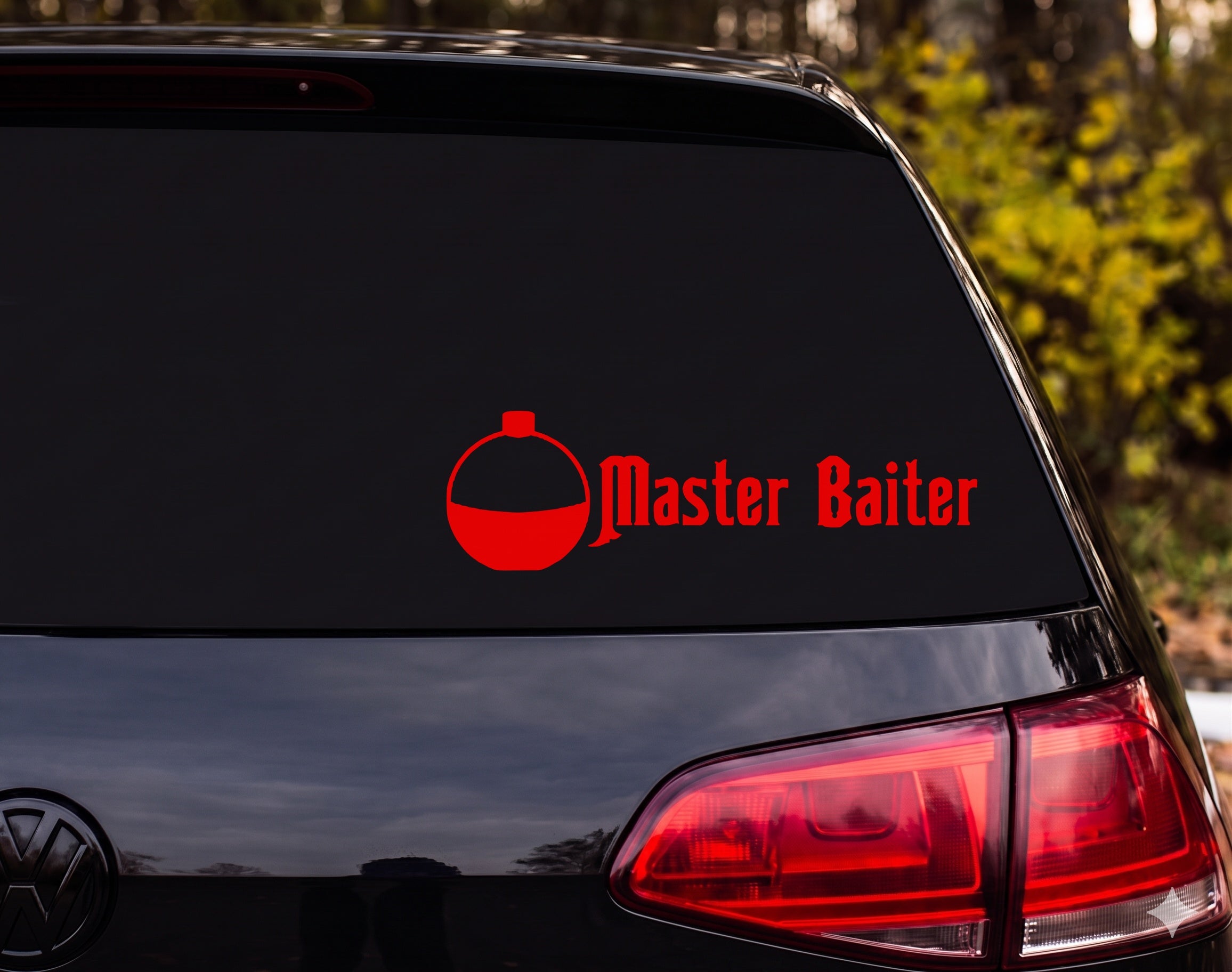 Master Baiter Fishing Bobber Silhouette Vinyl Decal Sticker Car Window - Red