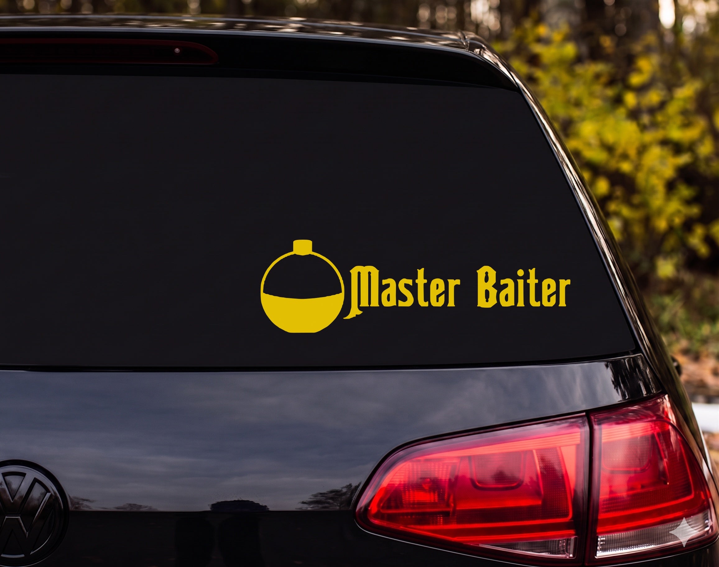 Master Baiter Fishing Bobber Silhouette Vinyl Decal Sticker Car Window - Yellow