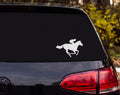 Racehorse Jockey Silhouette Full Gallop Running Vinyl Decal Sticker Car Window - White