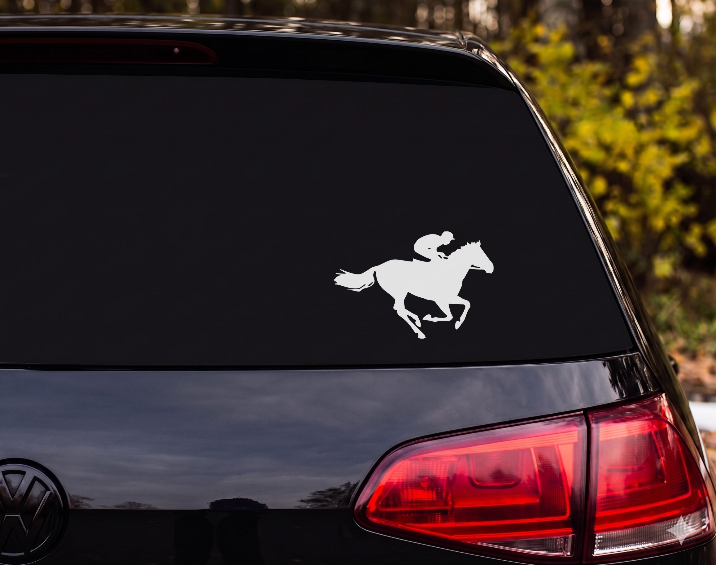 Racehorse Jockey Silhouette Full Gallop Running Vinyl Decal Sticker Car Window - White