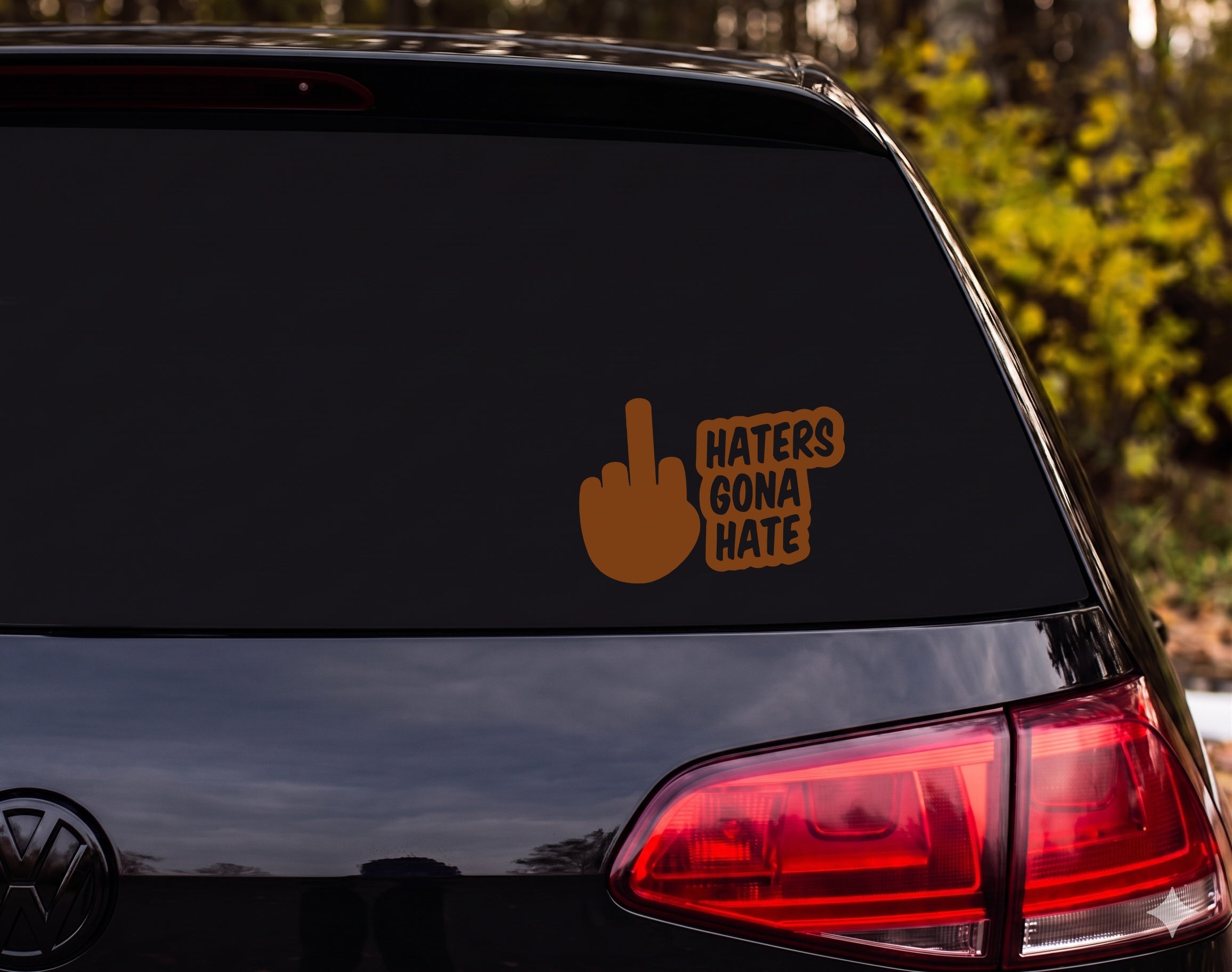 Middle Finger Hand Silhouette Haters Gona Hate Speech Bubble Vinyl Decal - Brown